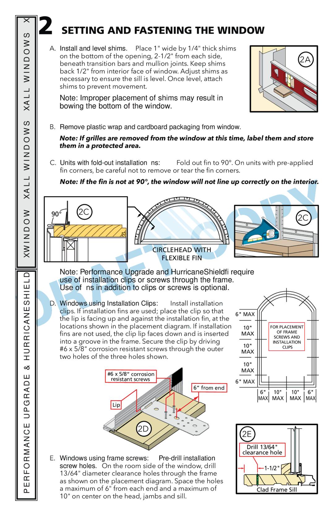 Pella 801U0103 Setting and Fastening the Window, 2CÓ, 2E#, Windows using Installation Clips Install installation 