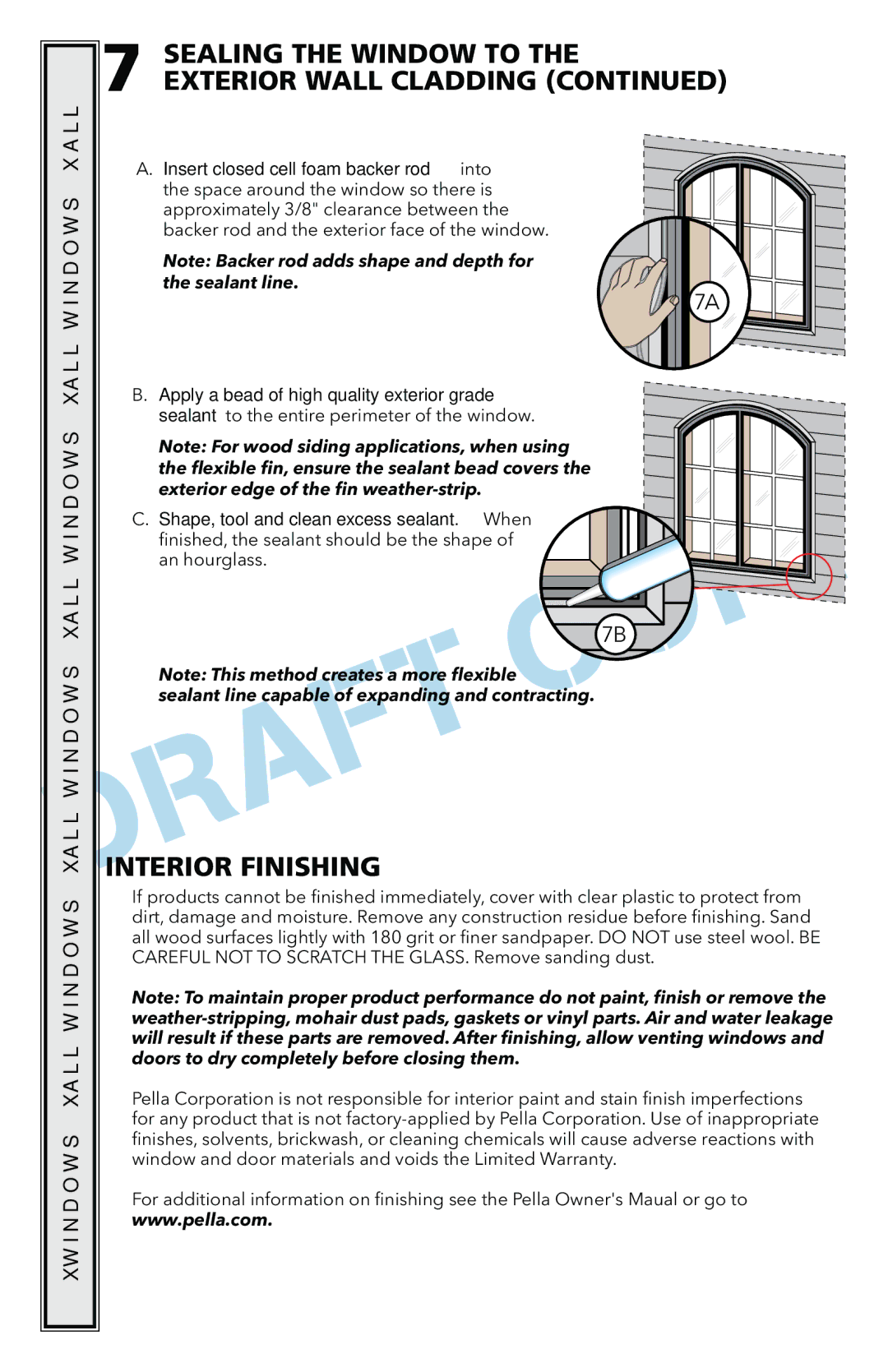 Pella 801U0103 installation instructions Sealing the Window to Exterior Wall Cladding, Interior Finishing, 7Ax, 7Bx 