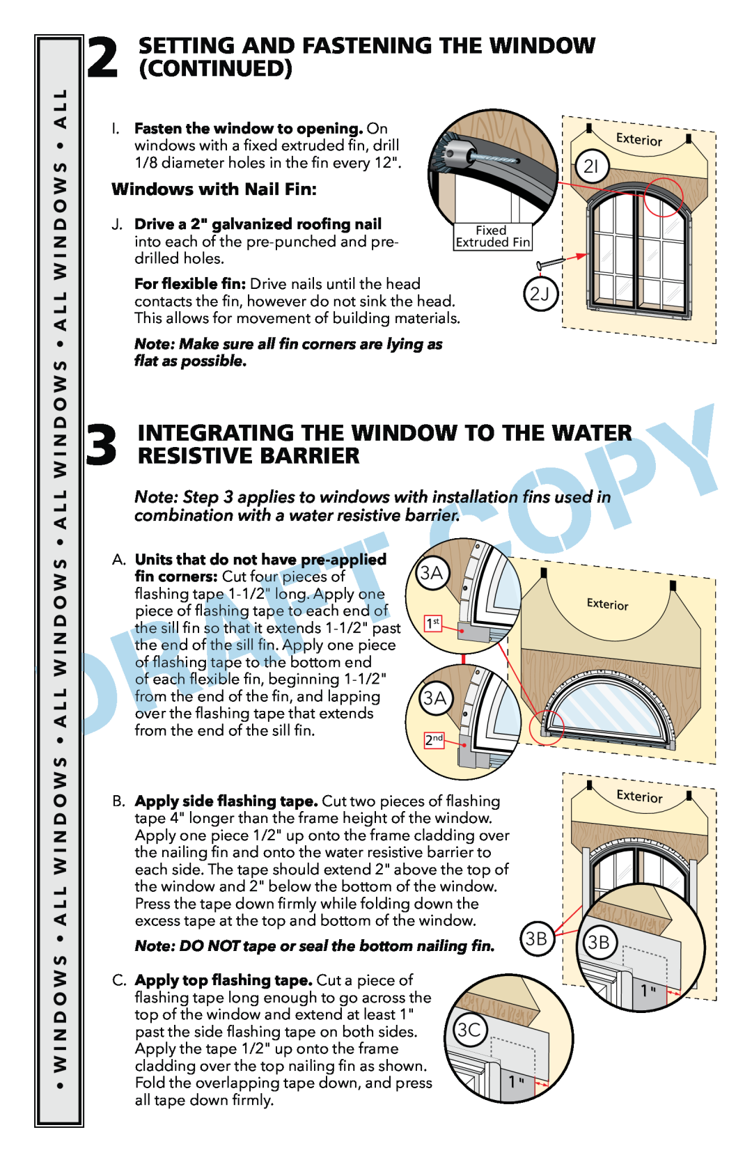 Pella 801U0103 Integrating The Window To The Water Resistive Barrier, 3AÎ, Setting And Fastening The Window Continued 