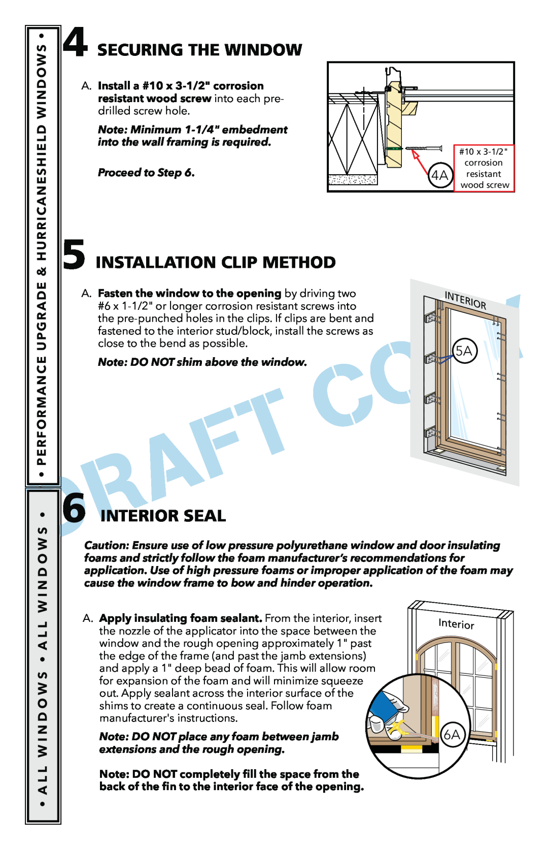 Pella 801U0103 installation instructions Securing The Window, Installation Clip Method, Interior Seal, Proceed to Step 