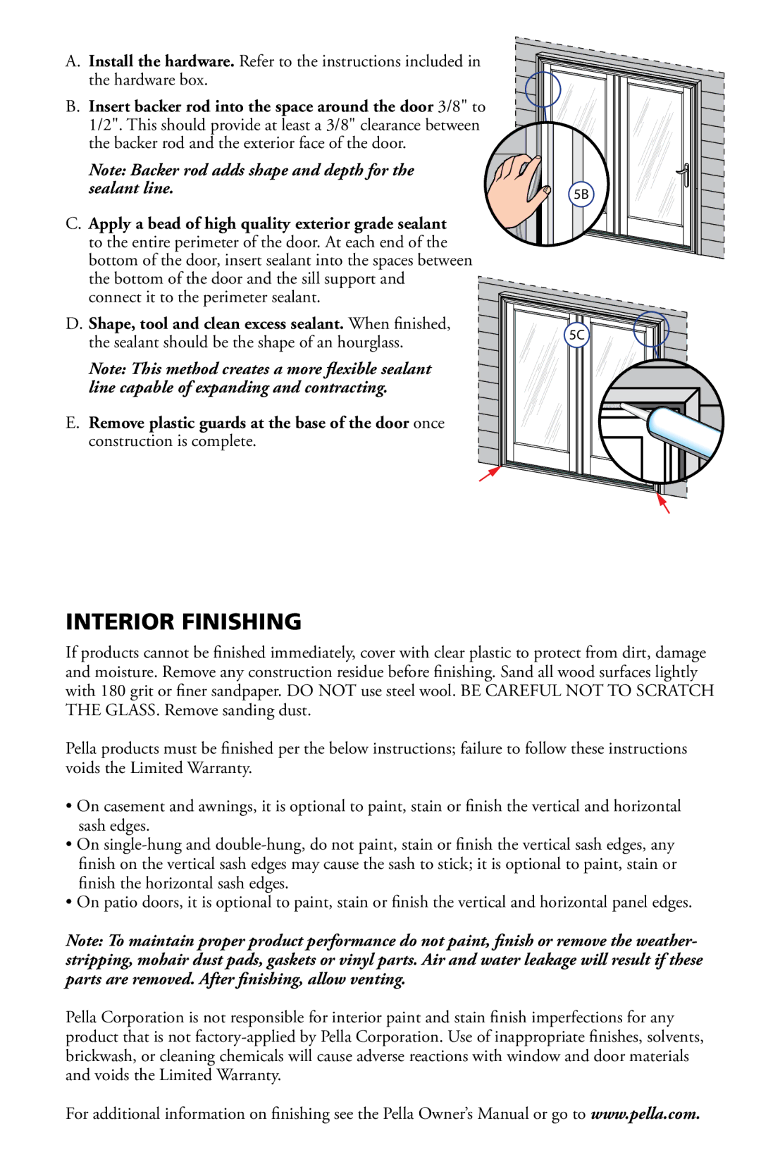 Pella 801V0101 installation instructions Interior Finishing, Shape, tool and clean excess sealant. When finished 