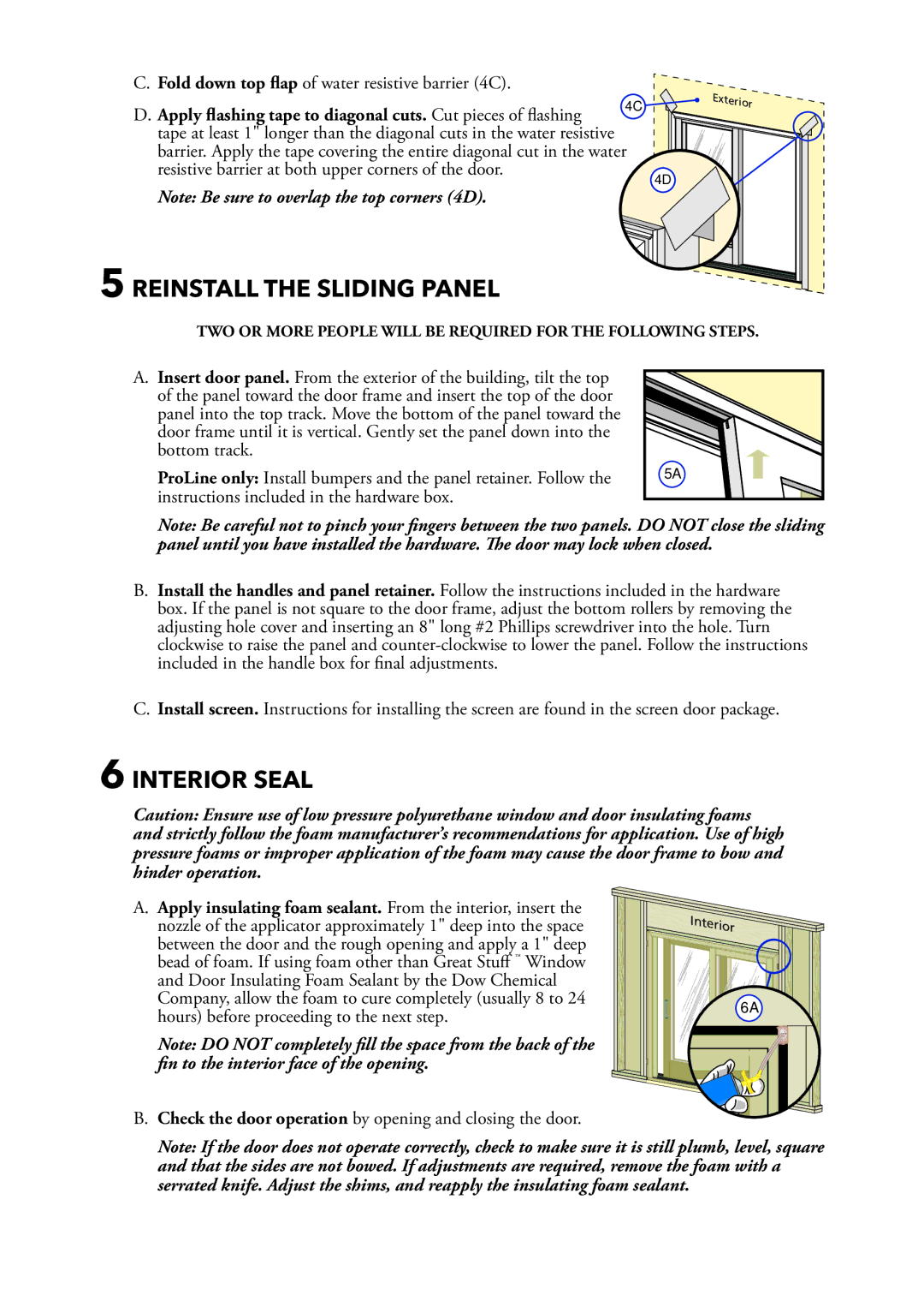 Pella 801W0103 installation instructions Reinstall the Sliding Panel, Interior Seal 