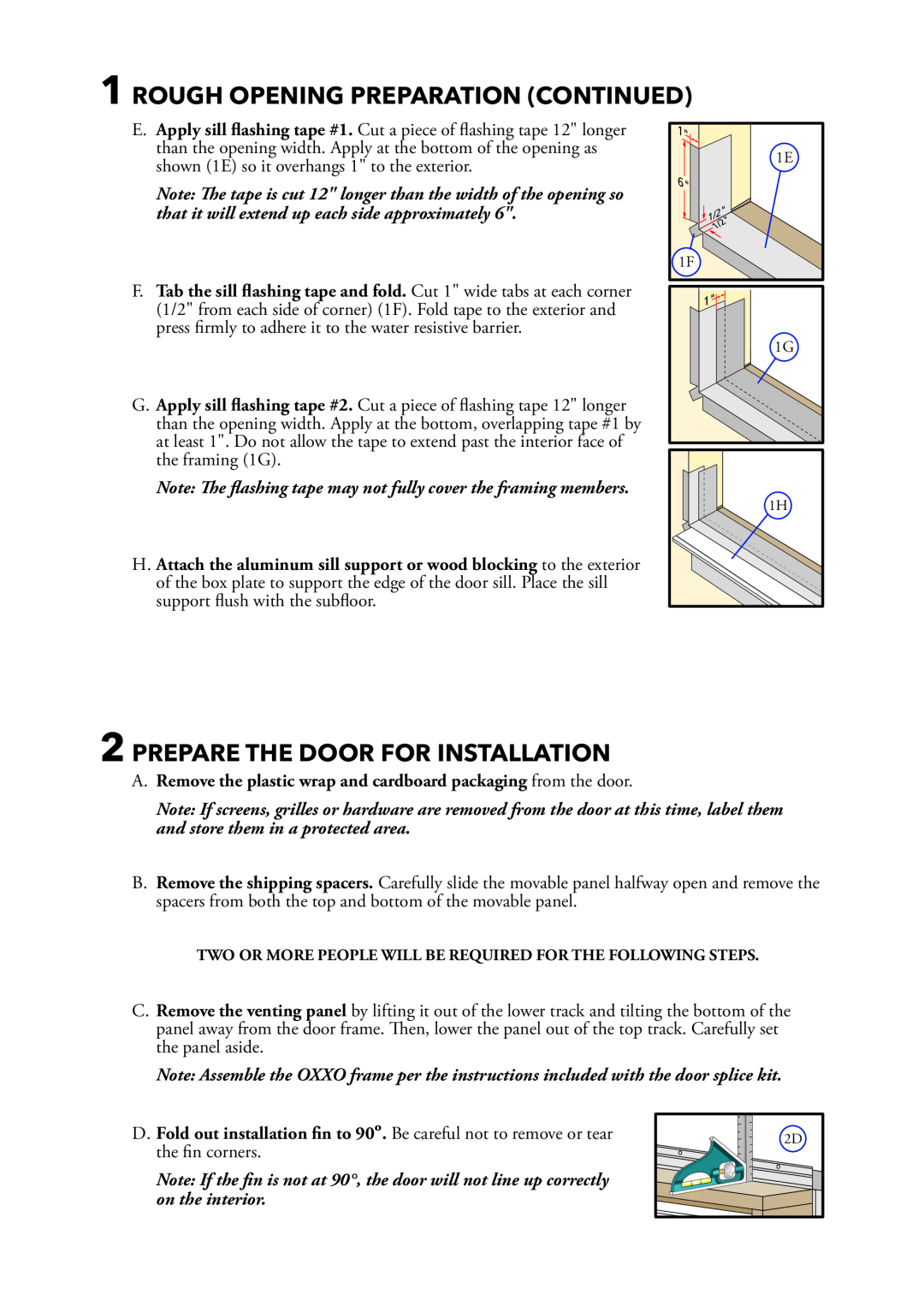 Pella 801W0103 installation instructions Rough Opening Preparation Continued, Prepare The Door For Installation 