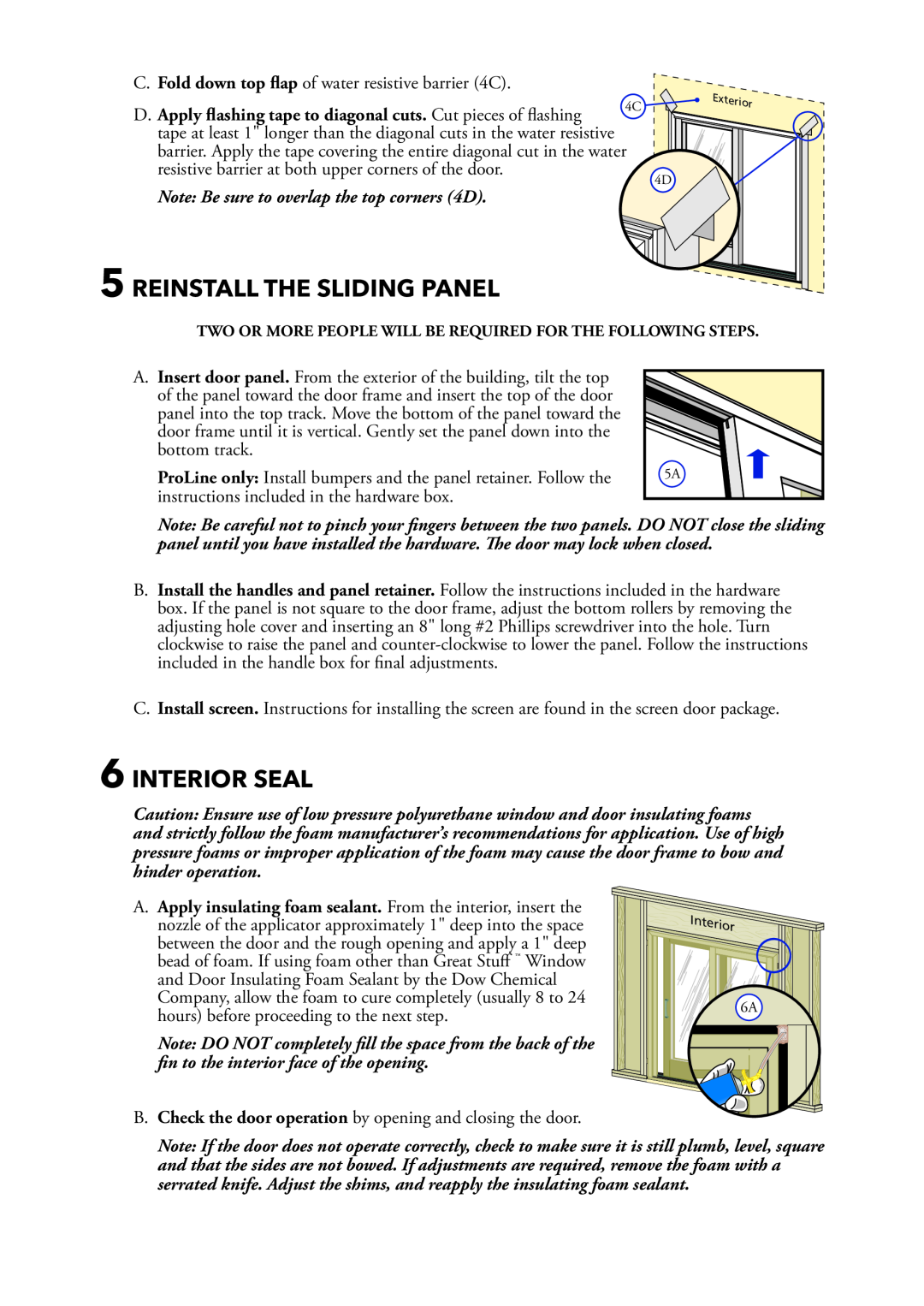 Pella 801W0103 installation instructions Reinstall The Sliding Panel, Interior Seal 