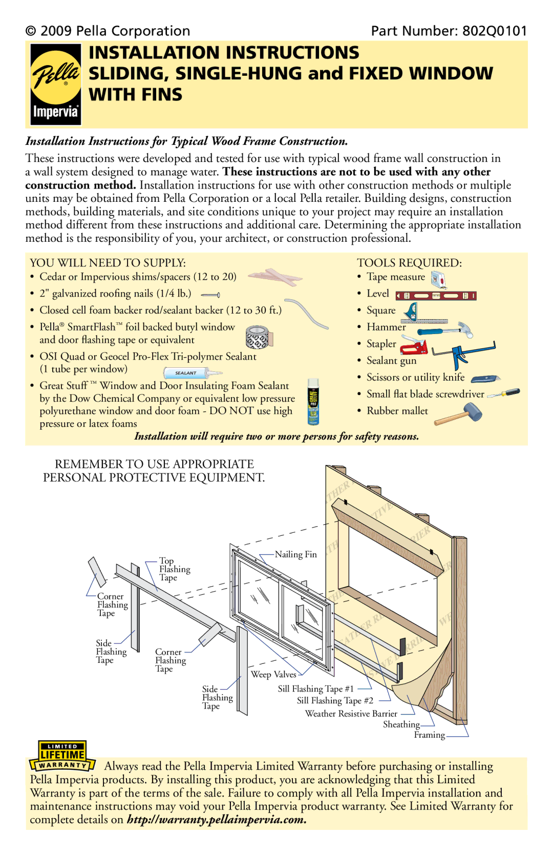 Pella 802Q0101 installation instructions Installation Instructions 