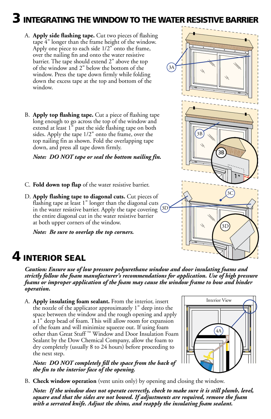 Pella 802Q0101 installation instructions Interior Seal, Apply flashing tape to diagonal cuts. Cut pieces 