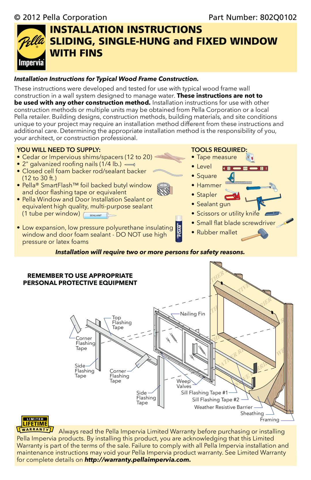 Pella 802Q0102 installation instructions JDOYDQLHGURRŵQJQDLOVOE, Door ﬂashing tape or equivalent 