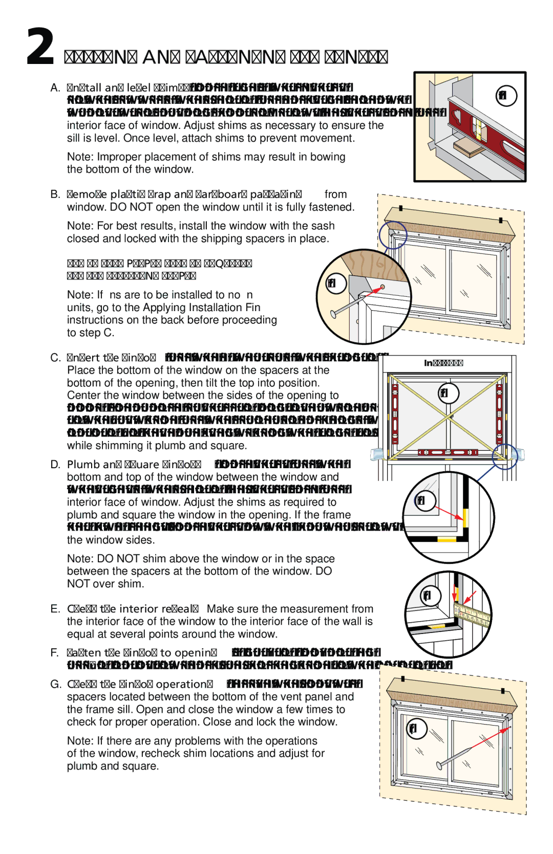 Pella 802Q0102 installation instructions Setting and Fastening the Window, Remove plastic wrap and cardboard packaging from 