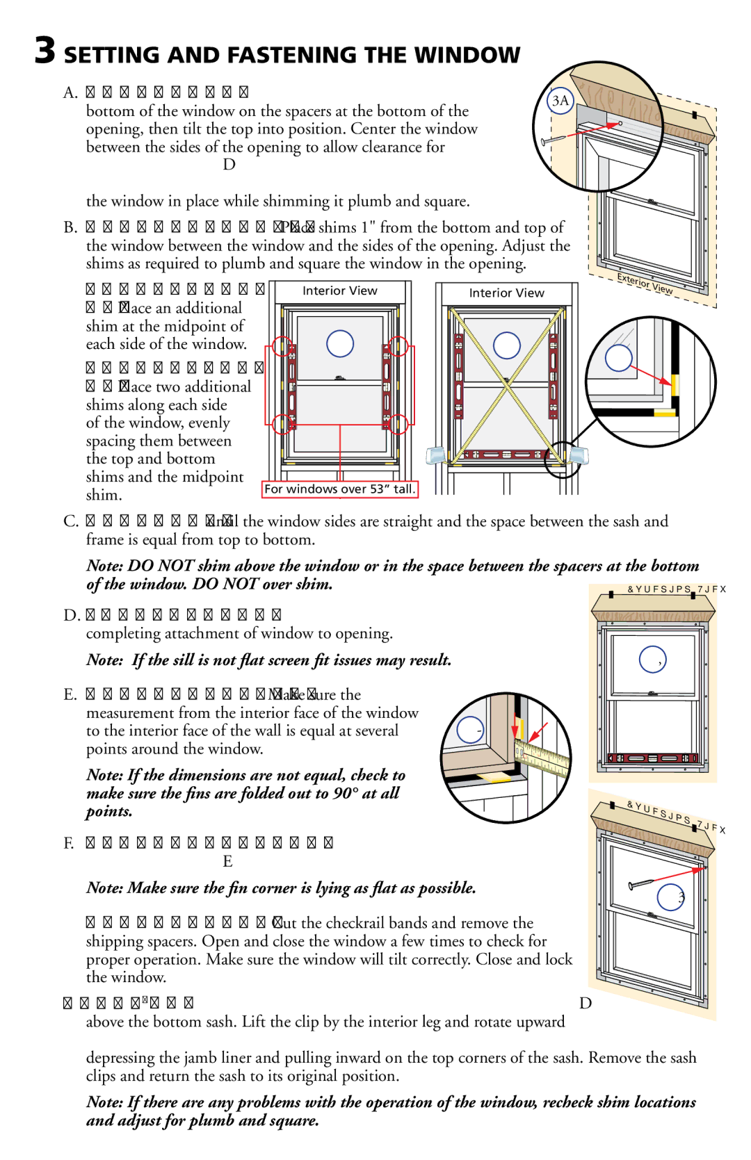 Pella 802X0104 Setting and Fastening the Window, Bottom of the window on the spacers at the bottom 