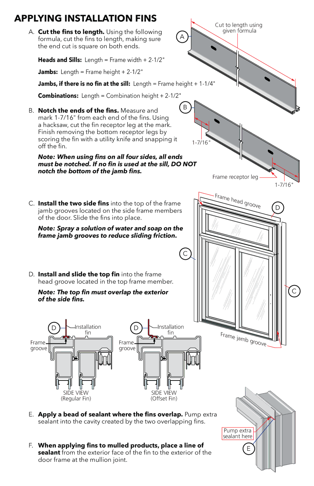 Pella 803V0102 Applying Installation Fins, Cut the ﬁns to length. Using the following, Notch the ends of the fins. Measure 