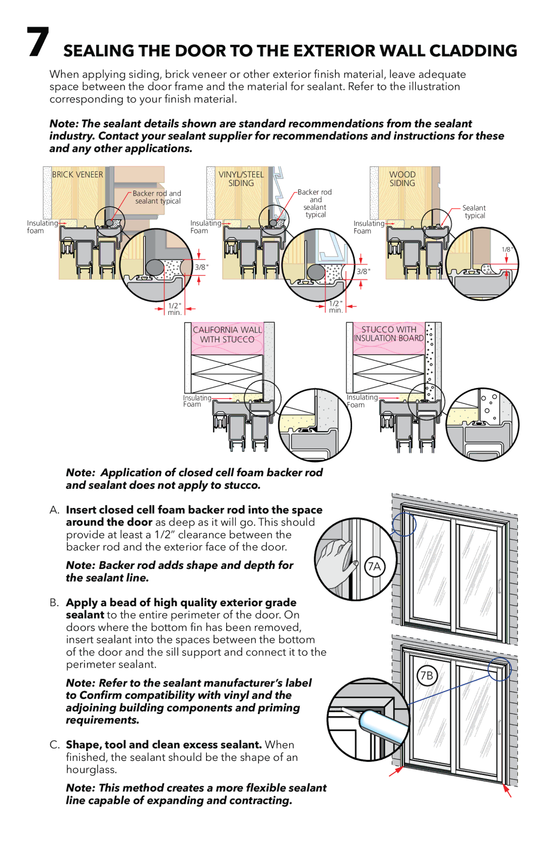 Pella 803V0102 installation instructions Sealing the Door to the Exterior Wall Cladding, Sealant line 