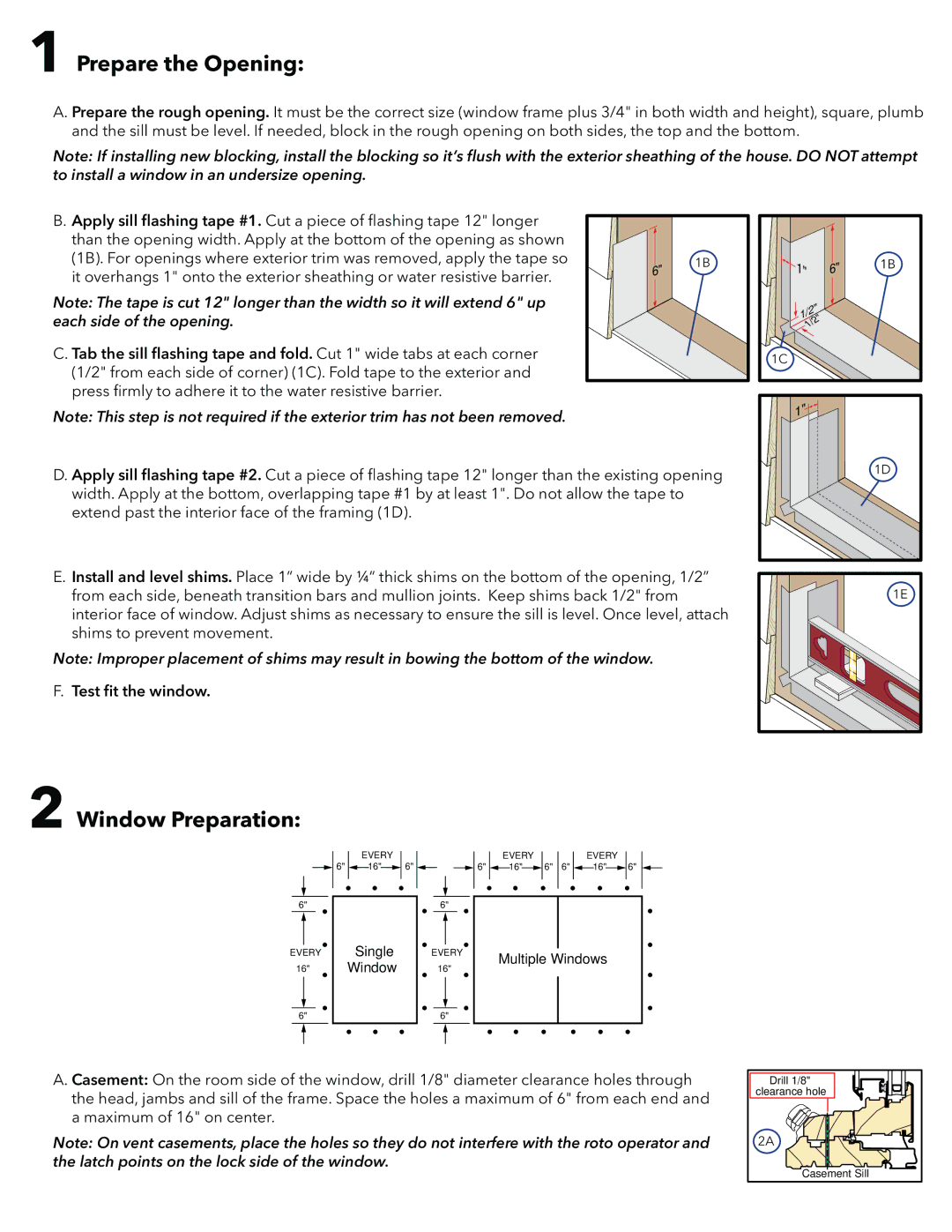 Pella 807X0101 warranty Prepare the Opening, Window Preparation, Test ﬁt the window 