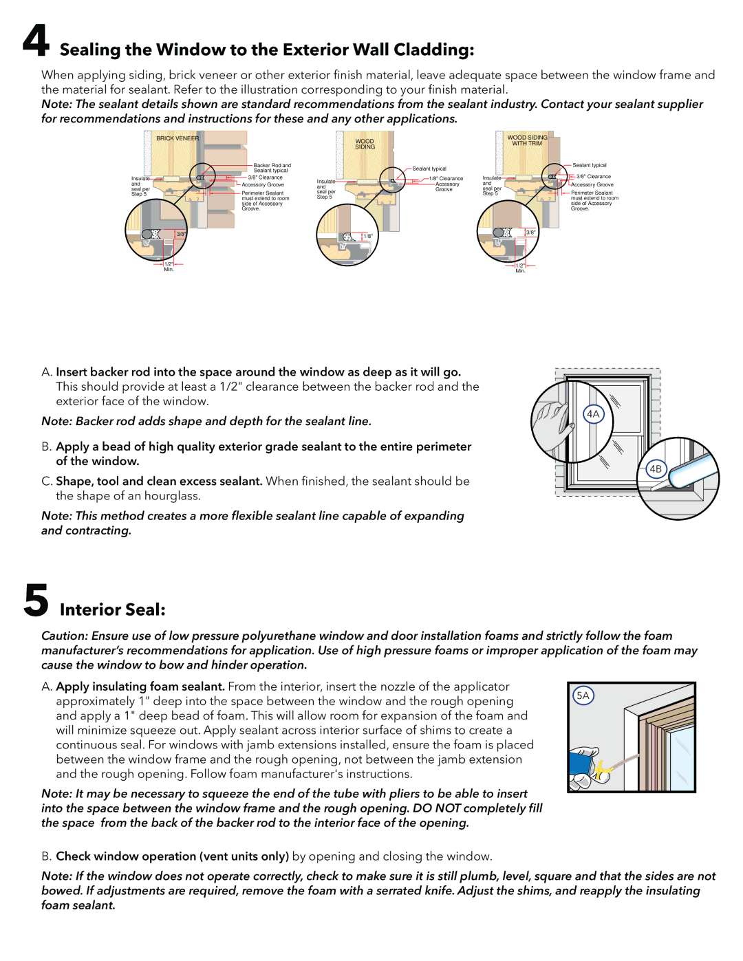 Pella 807X0101 warranty Sealing the Window to the Exterior Wall Cladding, Interior Seal 