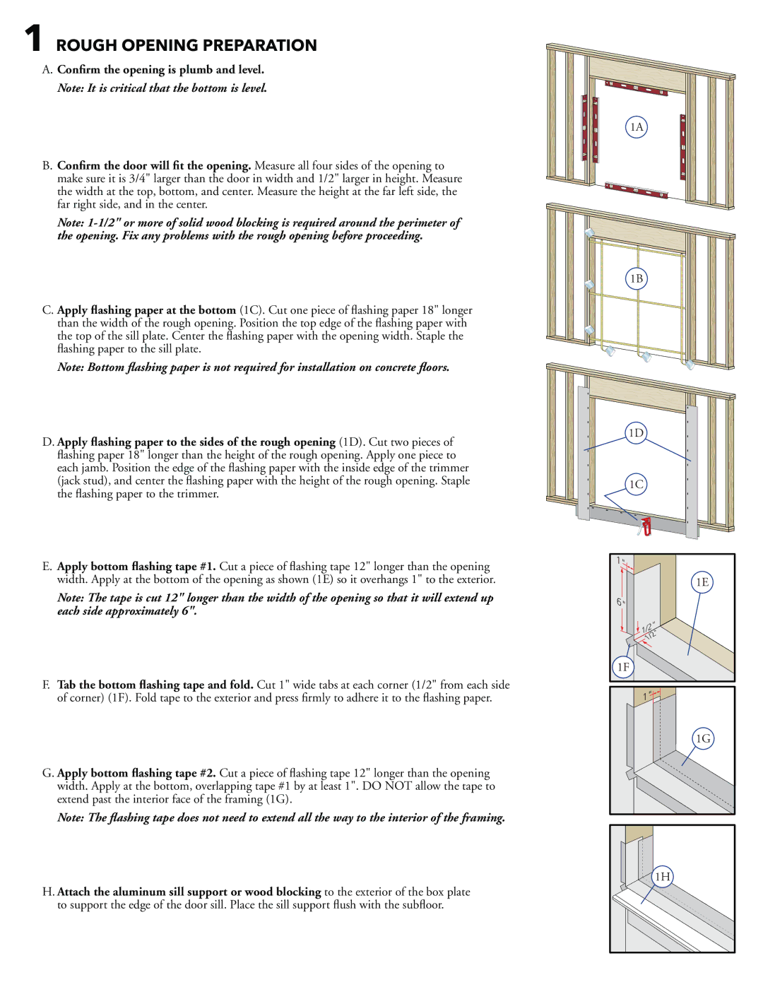 Pella 808SQ102 installation instructions Rough Opening Preparation 