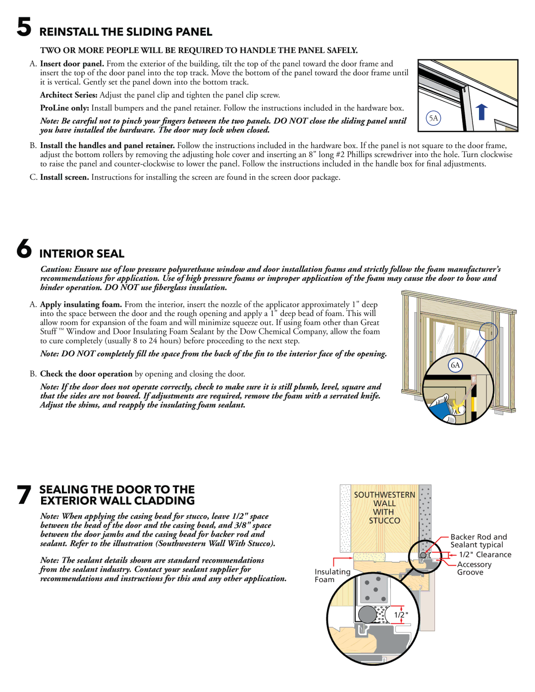 Pella 808SQ102 installation instructions Reinstall the Sliding Panel, Interior Seal 