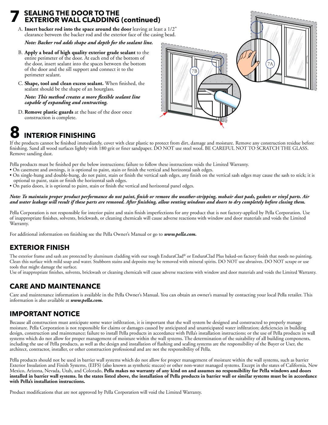 Pella 808SQ102 Sealing the Door to the Exterior Wall Cladding, Interior Finishing, Exterior Finish 