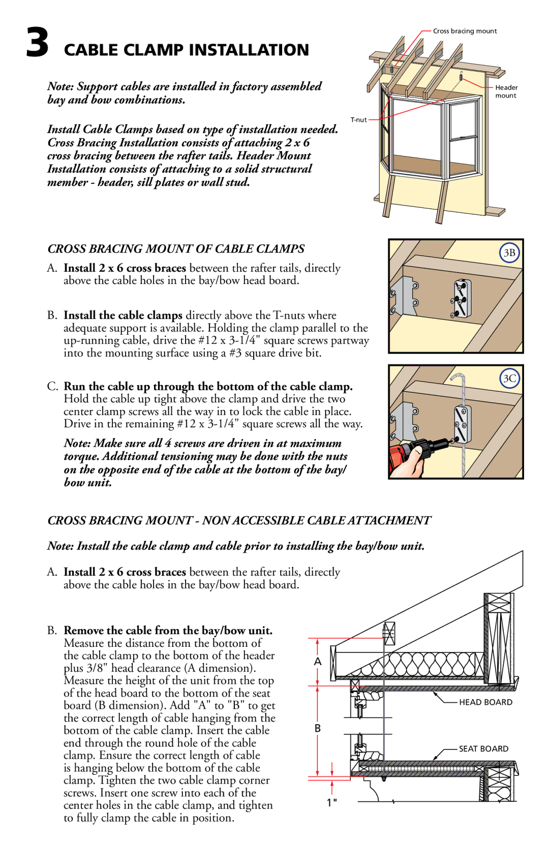 Pella 80AT0102 Cable Clamp Installation, Cross Bracing Mount of Cable Clamps, Remove the cable from the bay/bow unit 