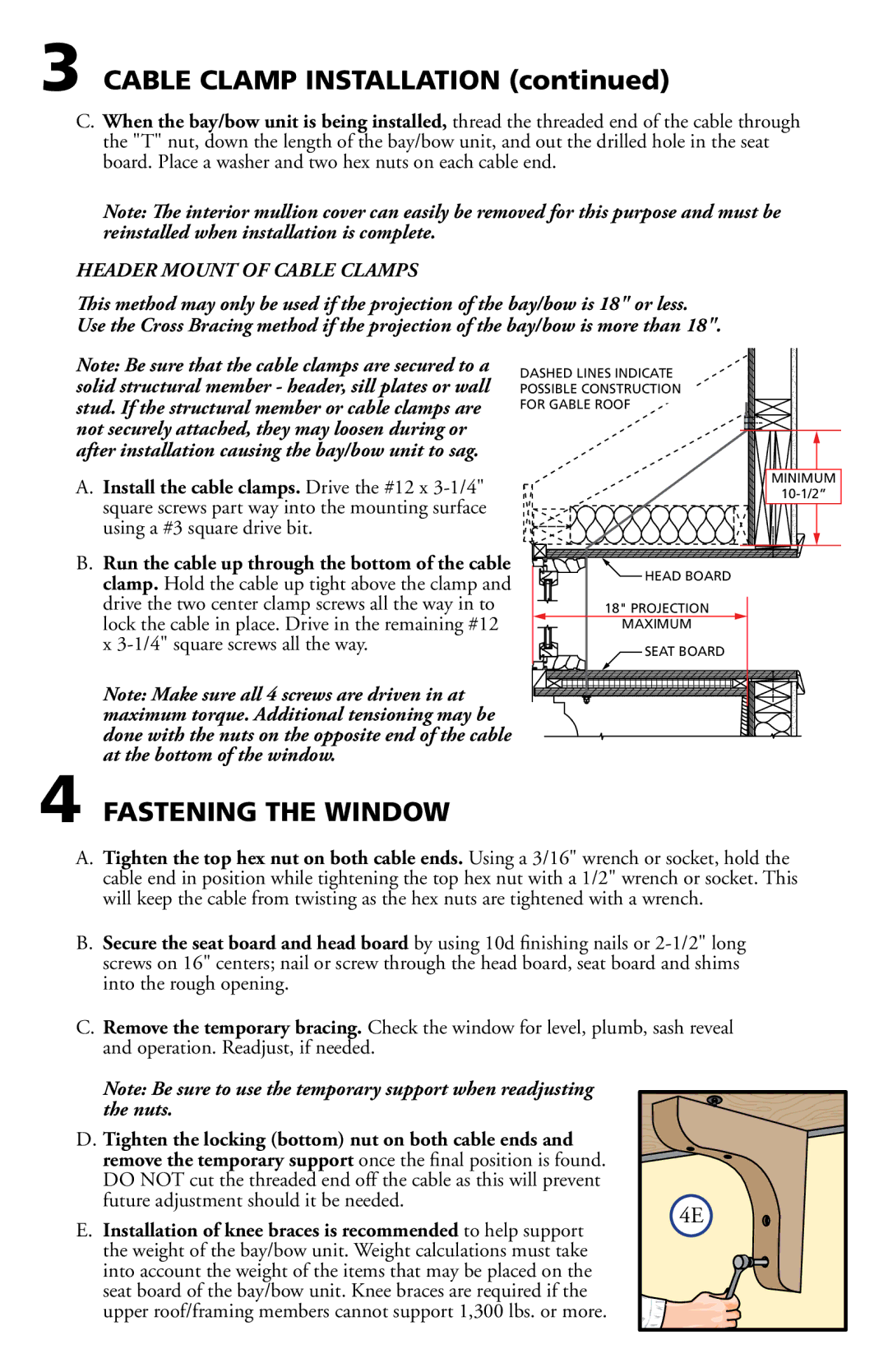 Pella 80AT0102 Fastening the Window, Header Mount of Cable Clamps, Install the cable clamps. Drive the #12 x 3-1/4 