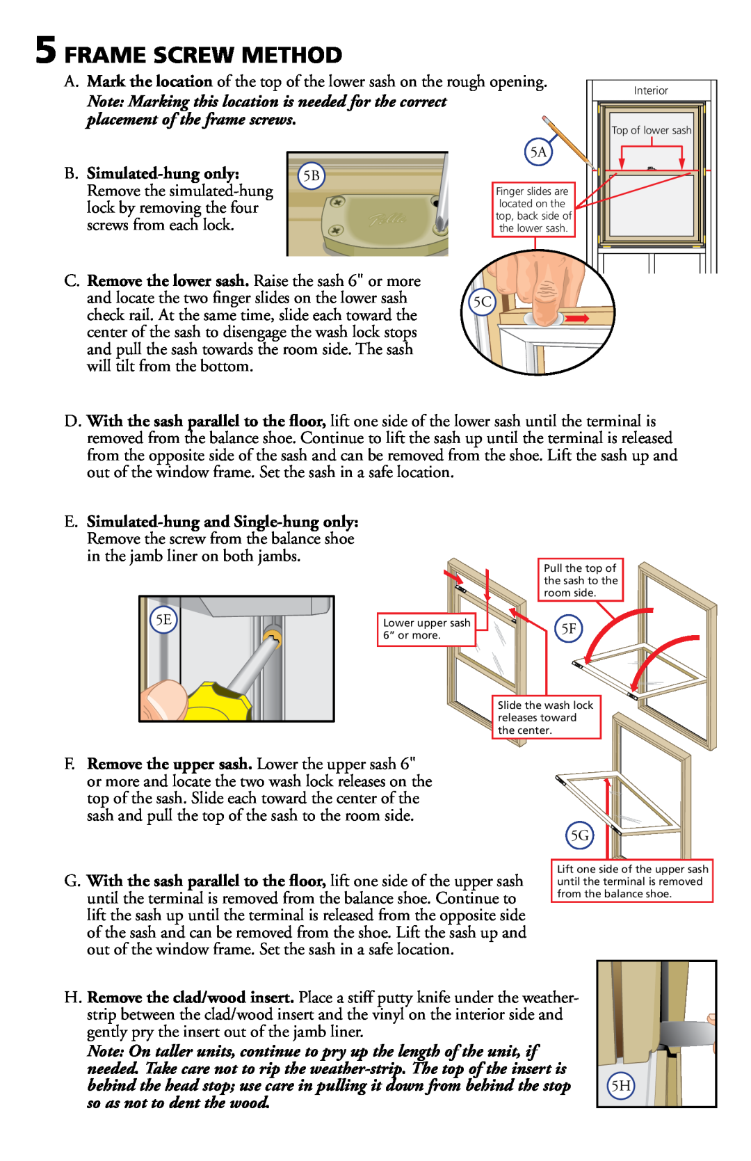 Pella 80ED0101 installation instructions Frame Screw Method, B. Simulated-hung only 