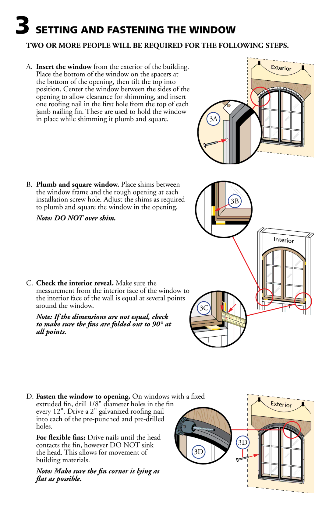 Pella 80GZ0102 Setting and Fastening the Window, Fasten the window to opening. On windows with a ﬁxed 