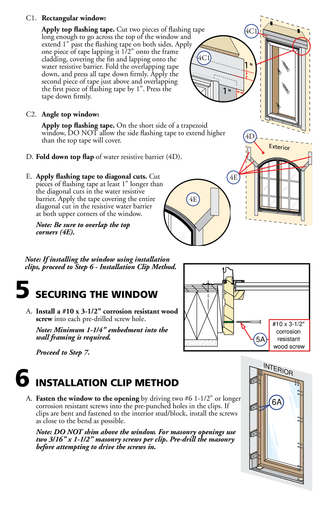 Pella 80GZ0102 installation instructions Securing the Window, C1. Rectangular window, # Angle top window 