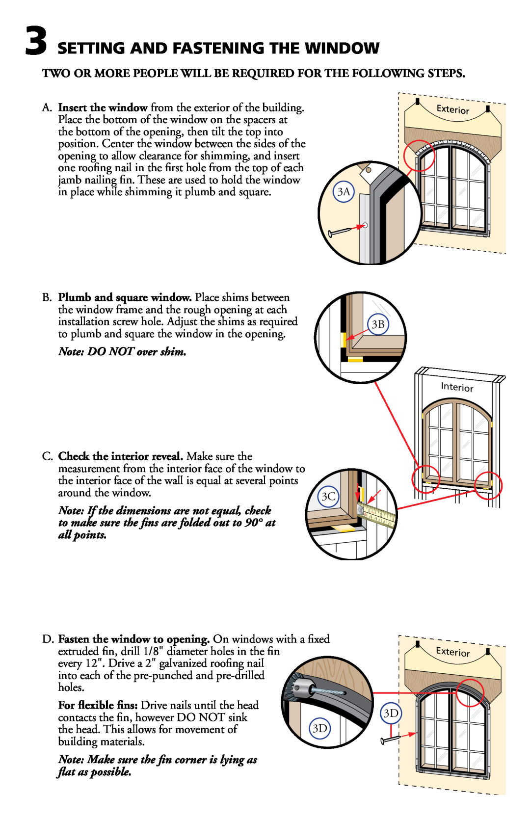Pella 80GZ0102 Setting And Fastening The Window, Two Or More People Will Be Required For The Following Steps,  #, holes 