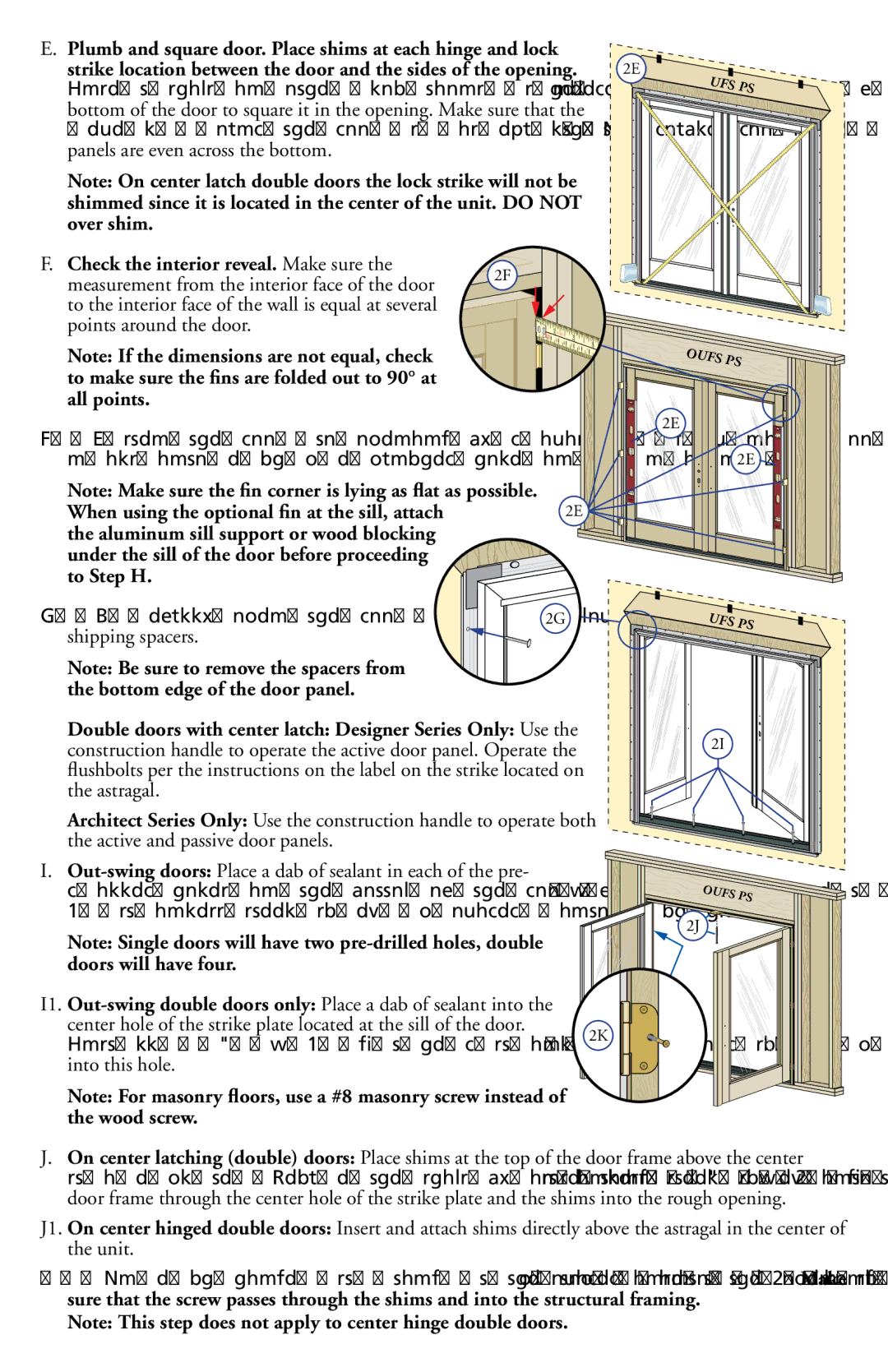 Pella 80JJ0103 Check the interior reveal. Make sure, Measurement from the interior face of the door, Shipping spacers 