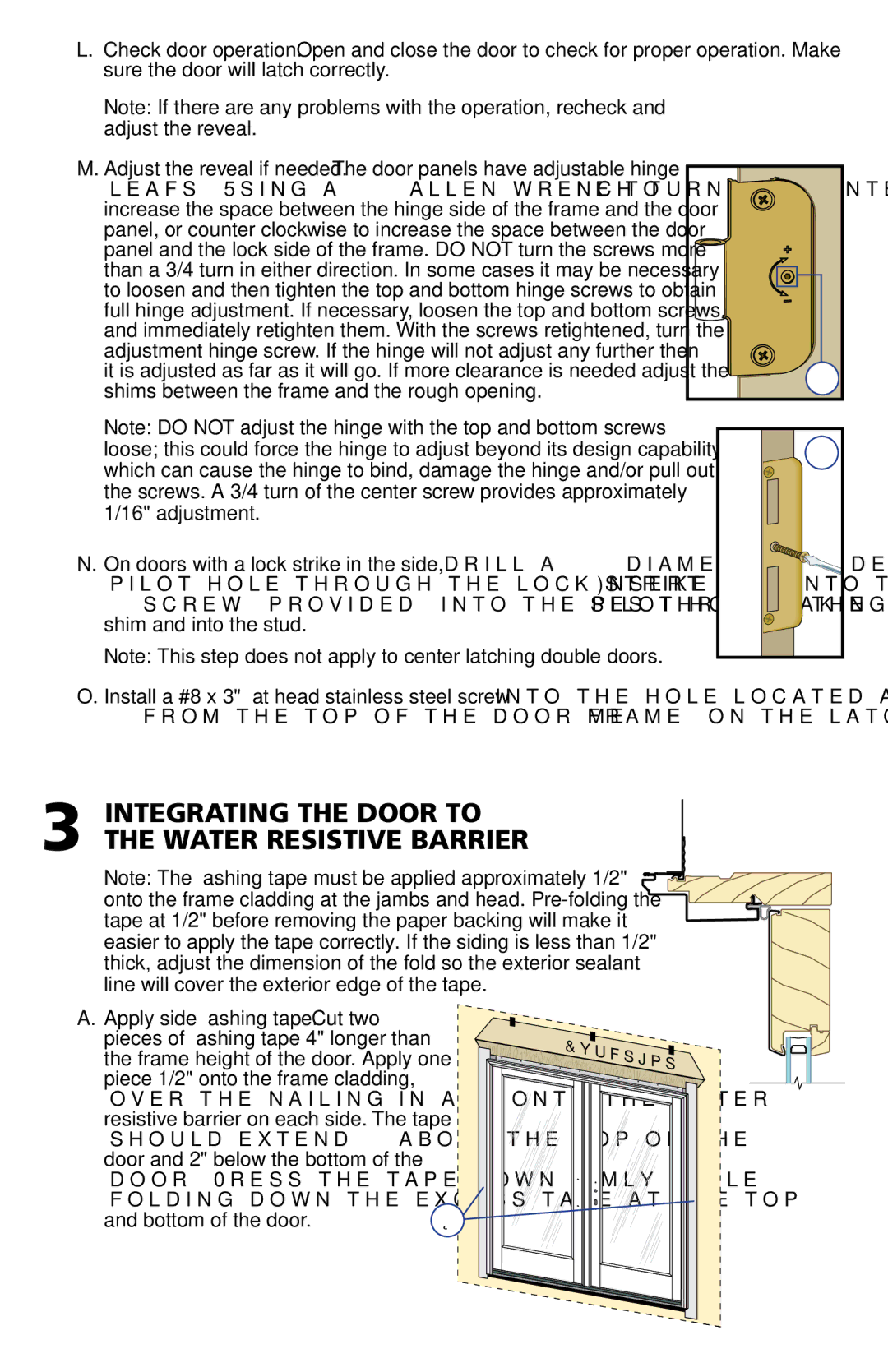 Pella 80JJ0103 Shim and into the stud, Should Extend  Aboveethettopeof, Door and 2 below the bottom, Bottom of the door 