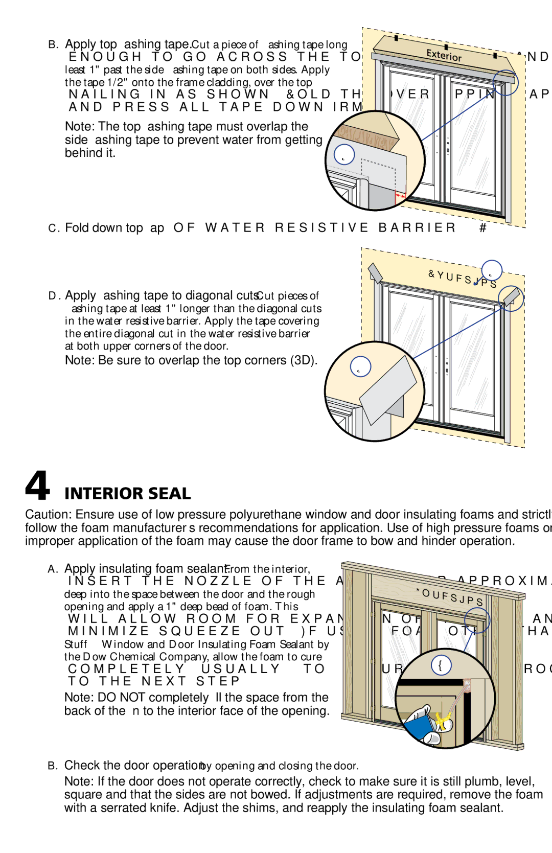 Pella 80JJ0103 installation instructions Interior Seal, Apply top ﬂashing tape. Cut a piece of ﬂashing tape long 