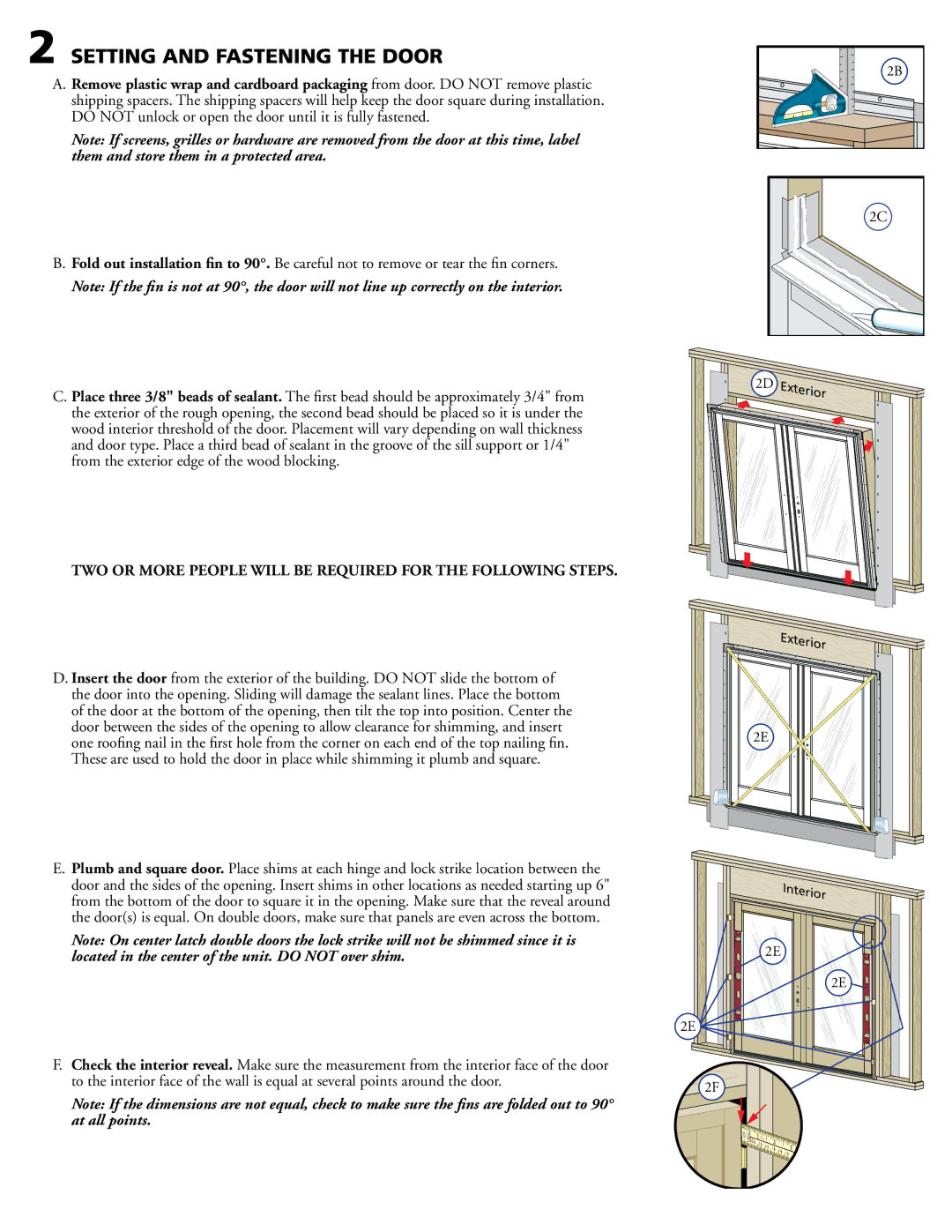 Pella 80KM0103 installation instructions Setting and Fastening the Door, Yufsjps, Oufsjps 