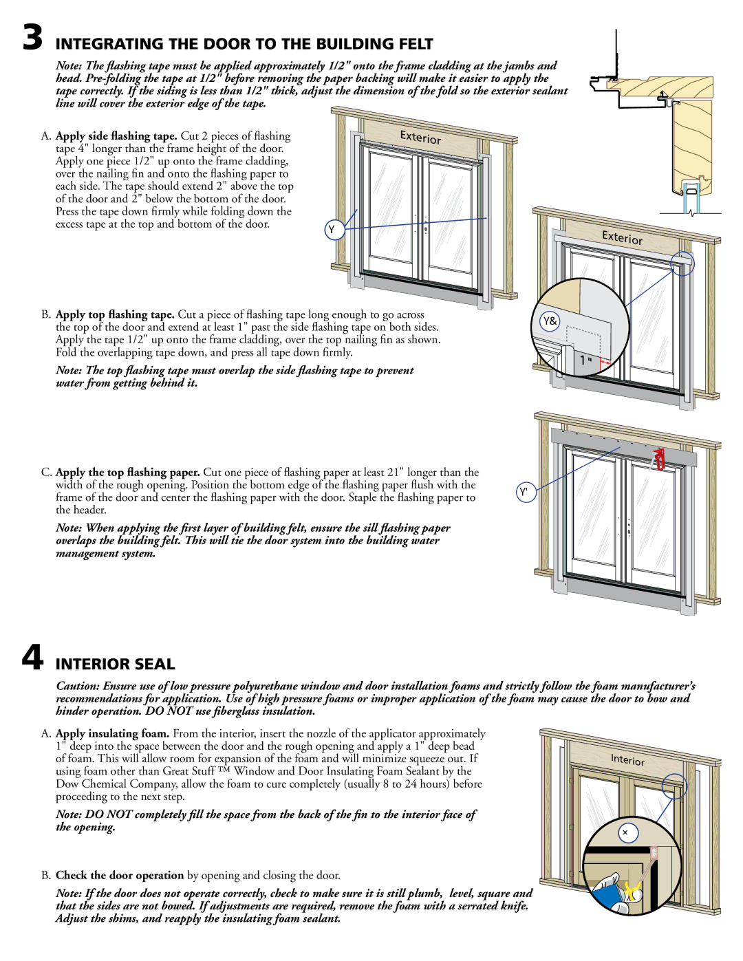 Pella 80KM0103 installation instructions Integrating the Door to the Building Felt, Interior Seal 