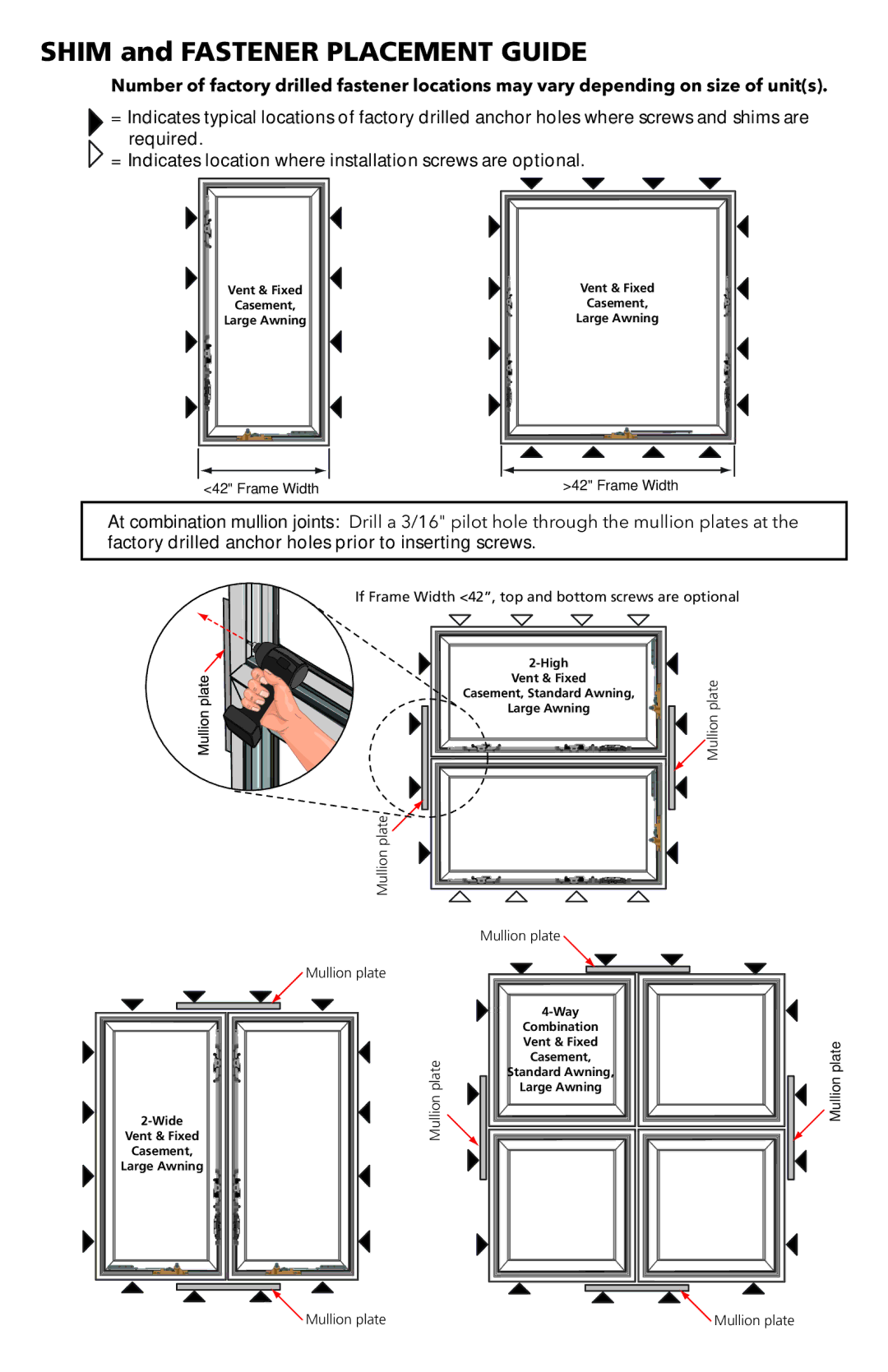 Pella 80YV0102 warranty Shim and Fastener Placement Guide 