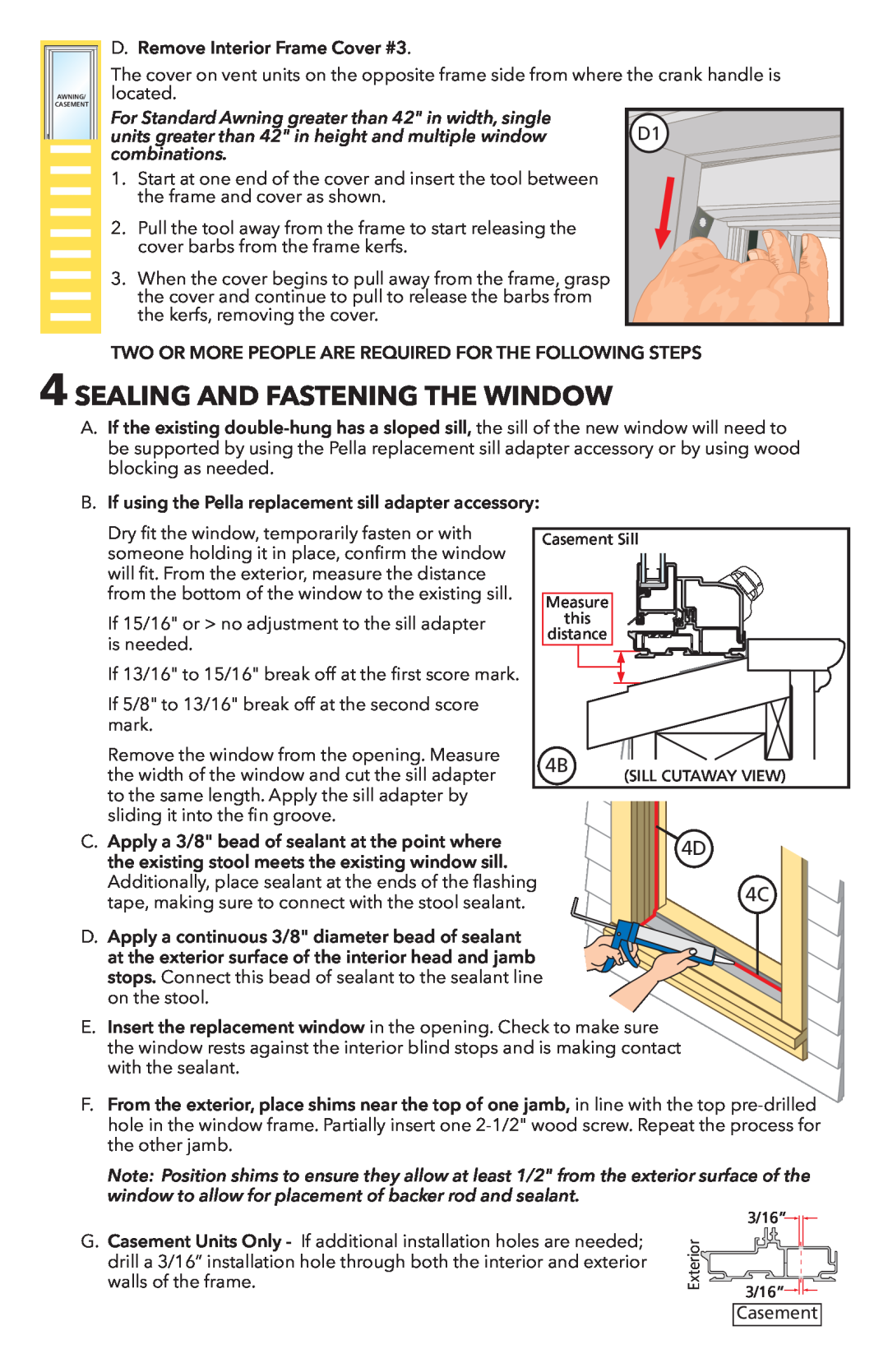 Pella 80YW0102 warranty Sealing And Fastening The Window 