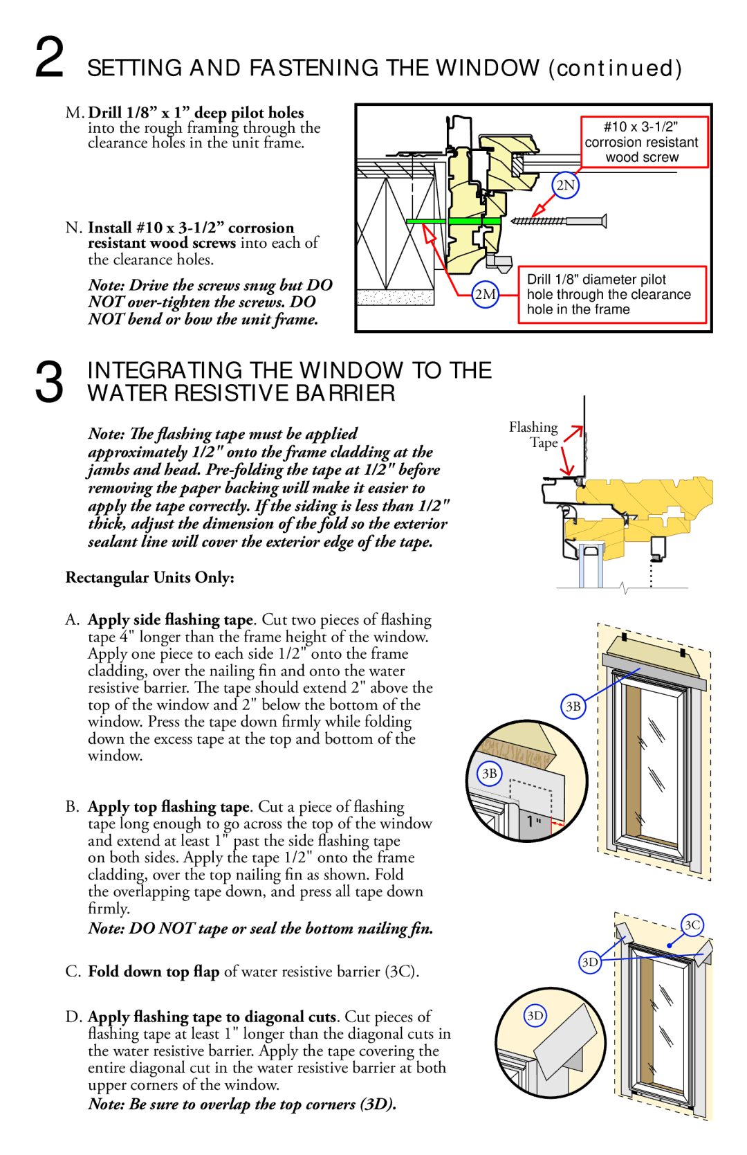 Pella 812W0100 installation instructions Integrating the Window to the Water Resistive Barrier, Rectangular Units Only 