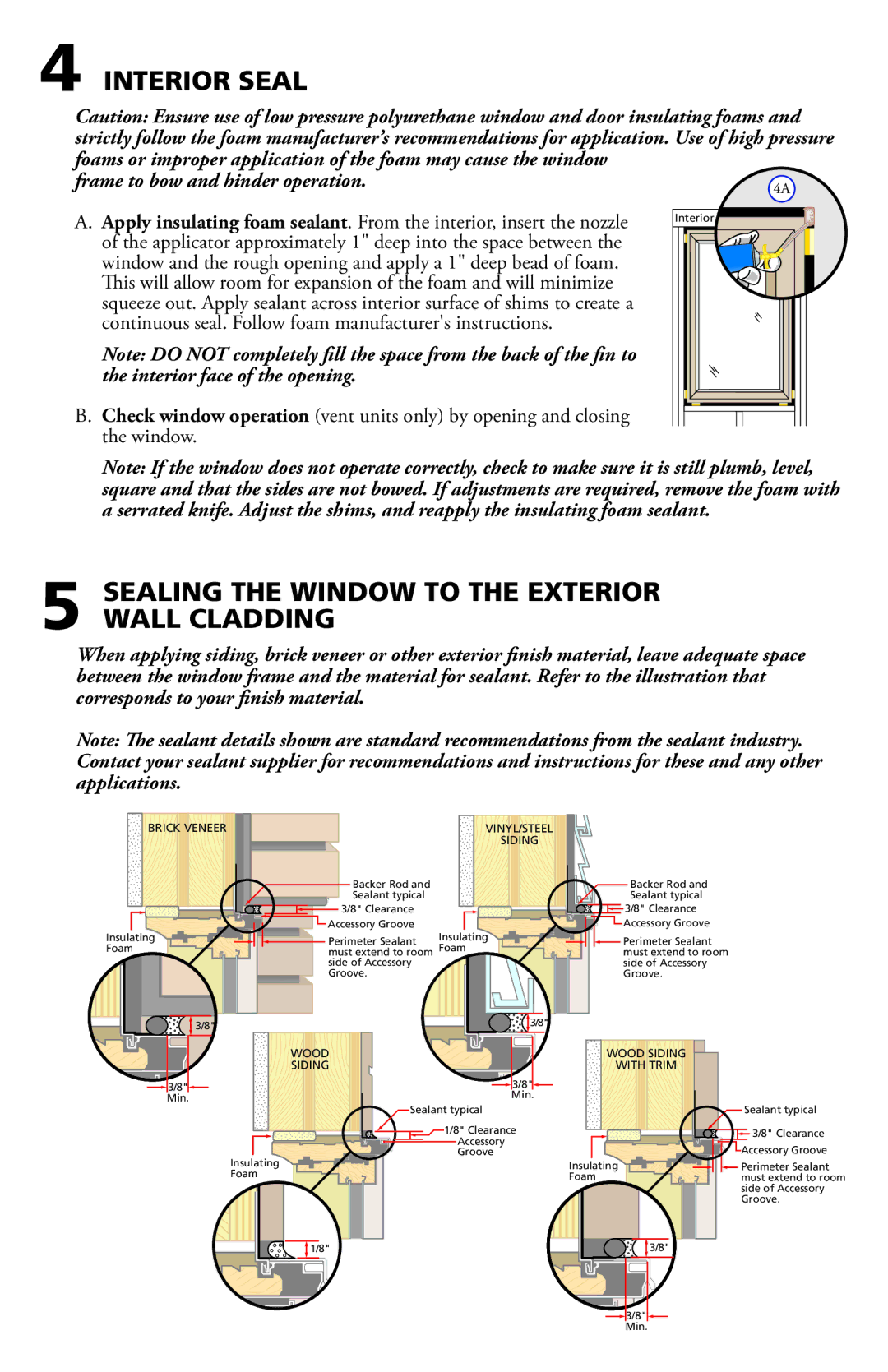 Pella 812W0100 installation instructions Interior Seal, Sealing the Window to the Exterior Wall Cladding 