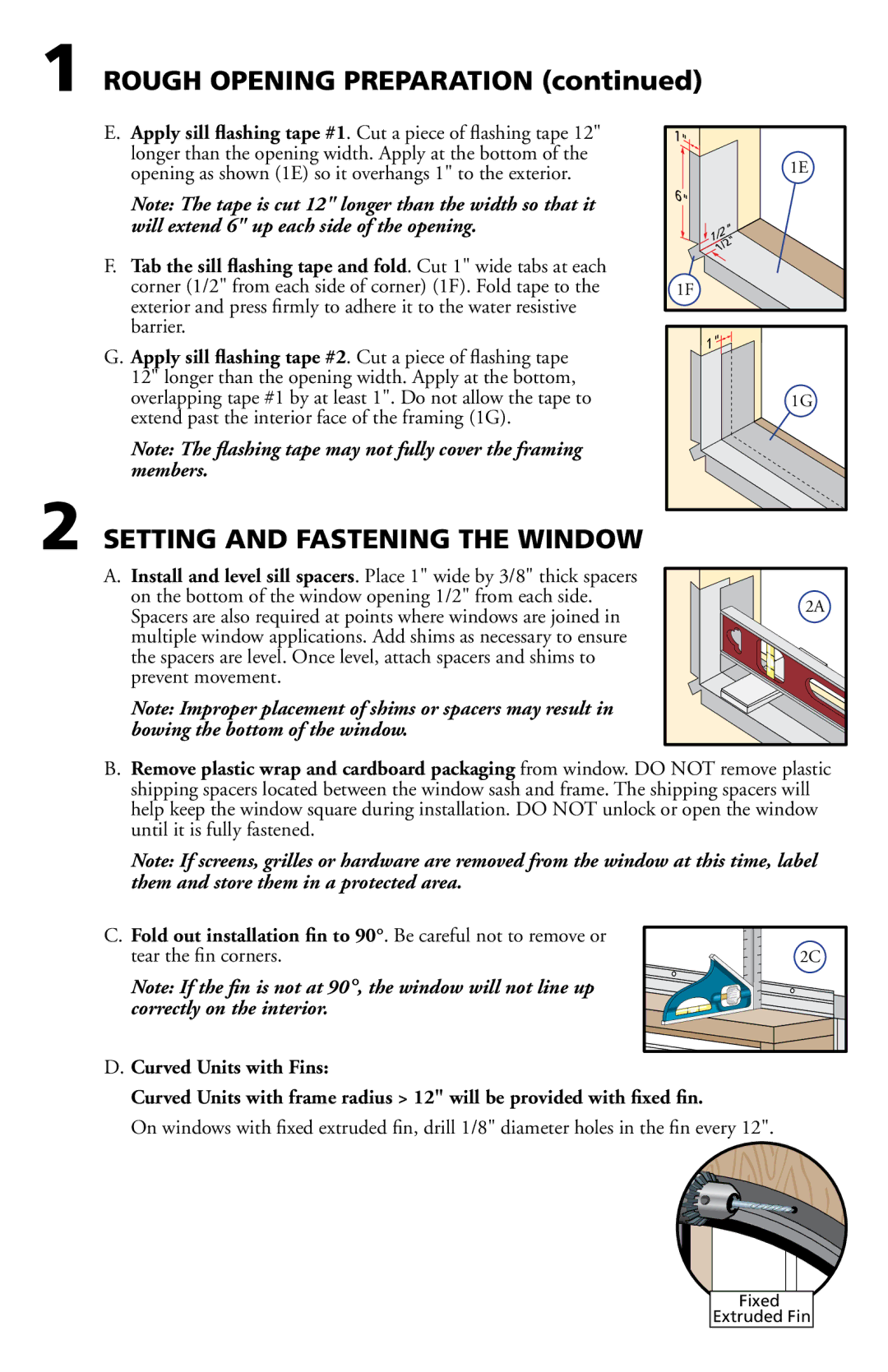 Pella 812WO100 installation instructions Rough Opening Preparation, Setting and Fastening the Window 