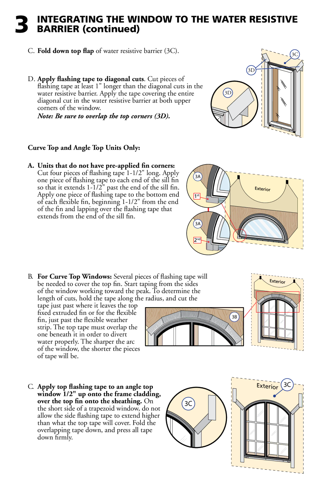 Pella 812WO100 Integrating the Window to the Water Resistive Barrier, Apply flashing tape to diagonal cuts . Cut pieces 