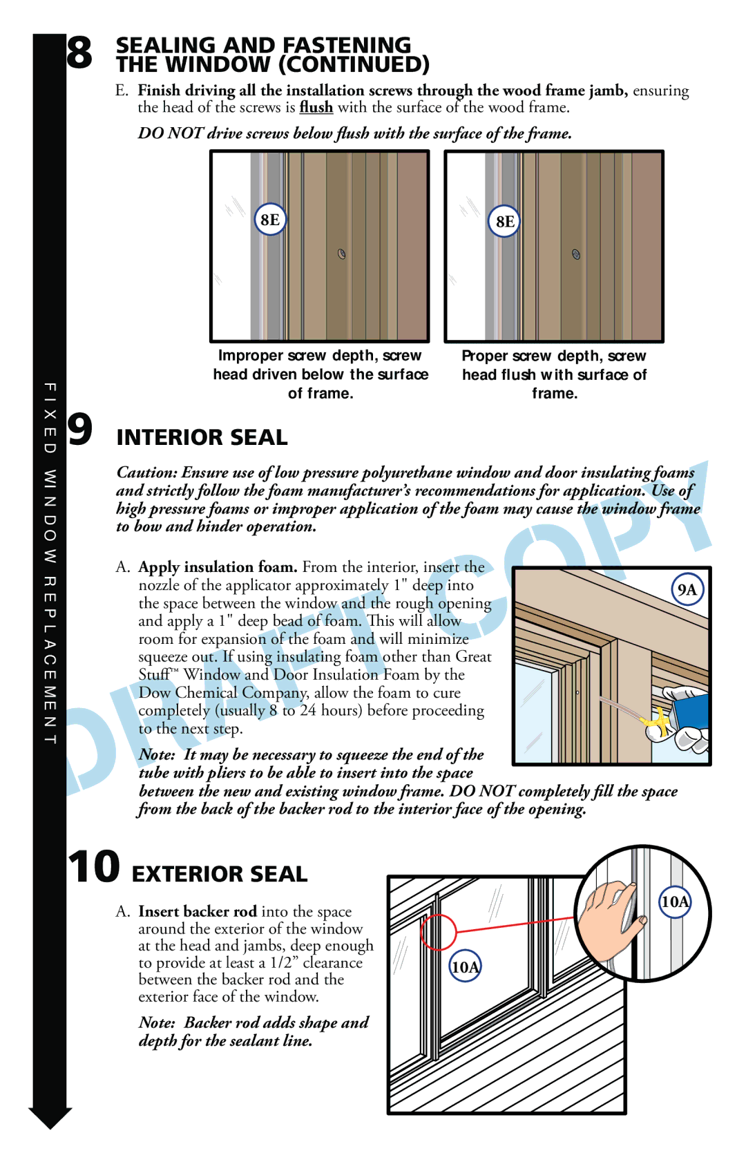 Pella 816G0101 warranty Sealing and Fastening the Window, 10A 