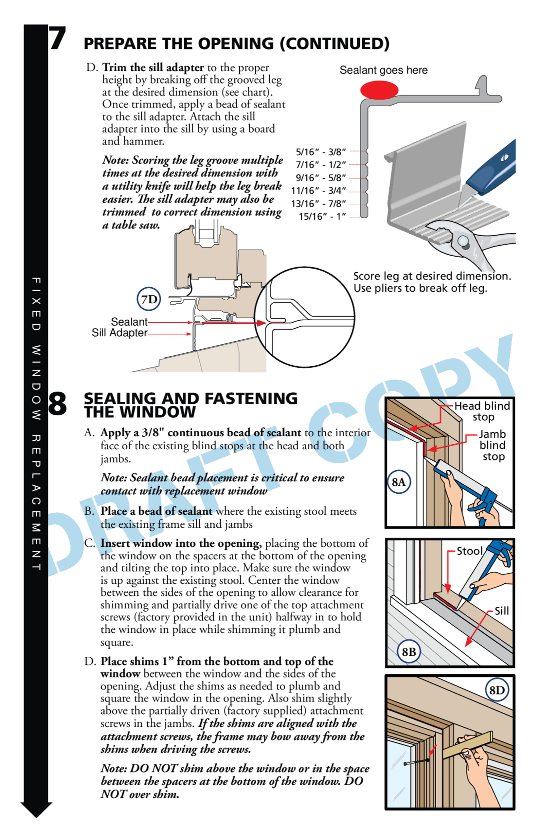 Pella 816G0101 warranty Sealing and Fastening, Window 