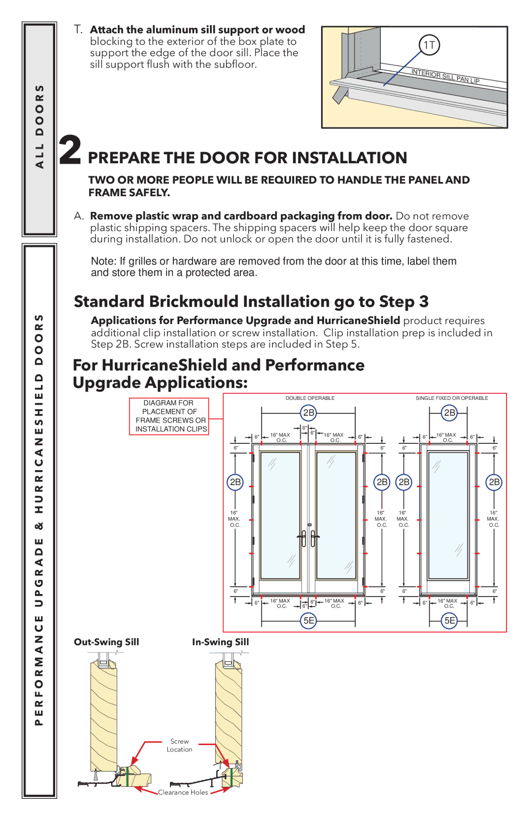 Pella 818K0100 Prepare the Door for Installation, Standard Brickmould Installation go to Step, D O O R S, R F O R M a N 