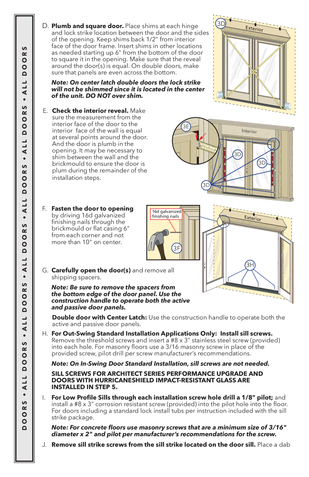 Pella 818K0100 installation instructions L L D O O R S, O O R S a L L D O O R, D O O R S a L 