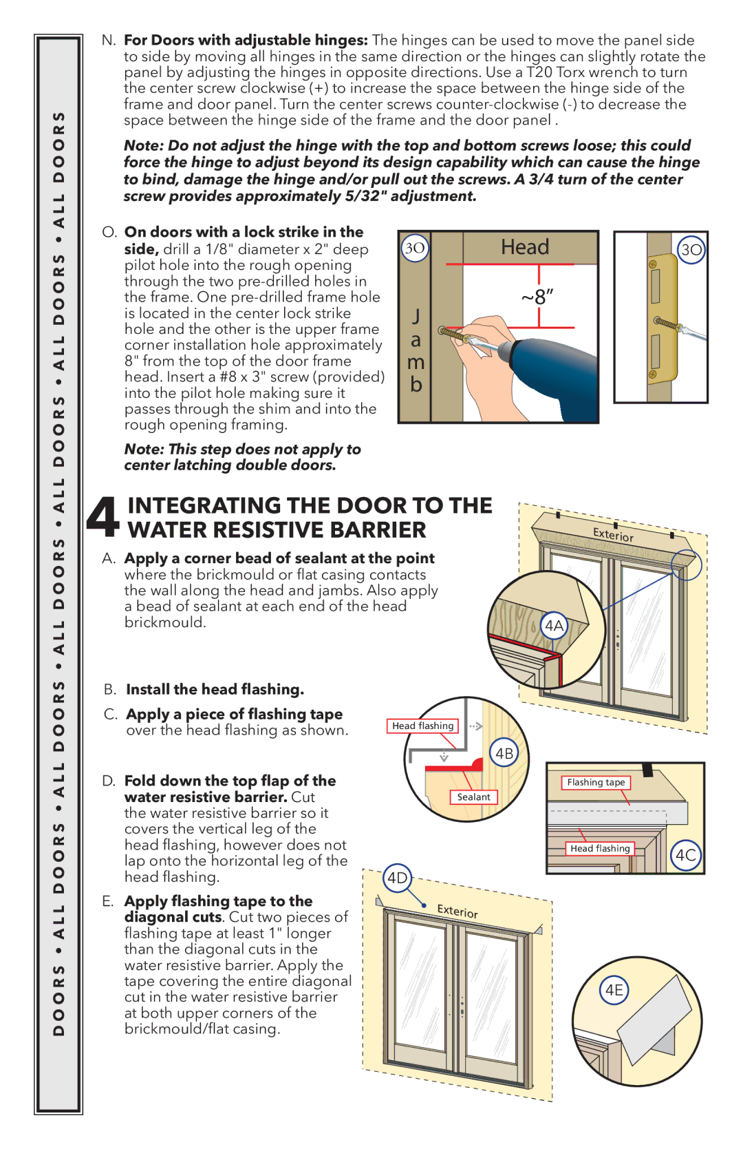 Pella 818K0100 installation instructions Integrating the Door to 4WATER Resistive Barrier, L D O O R S a L 