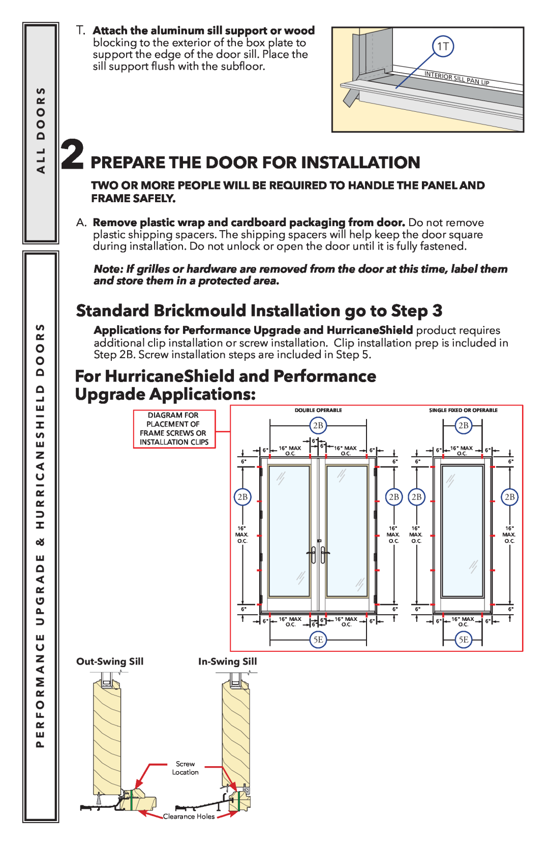 Pella 818K0100 Prepare The Door For Installation, Standard Brickmould Installation go to Step, Upgrade Applications 