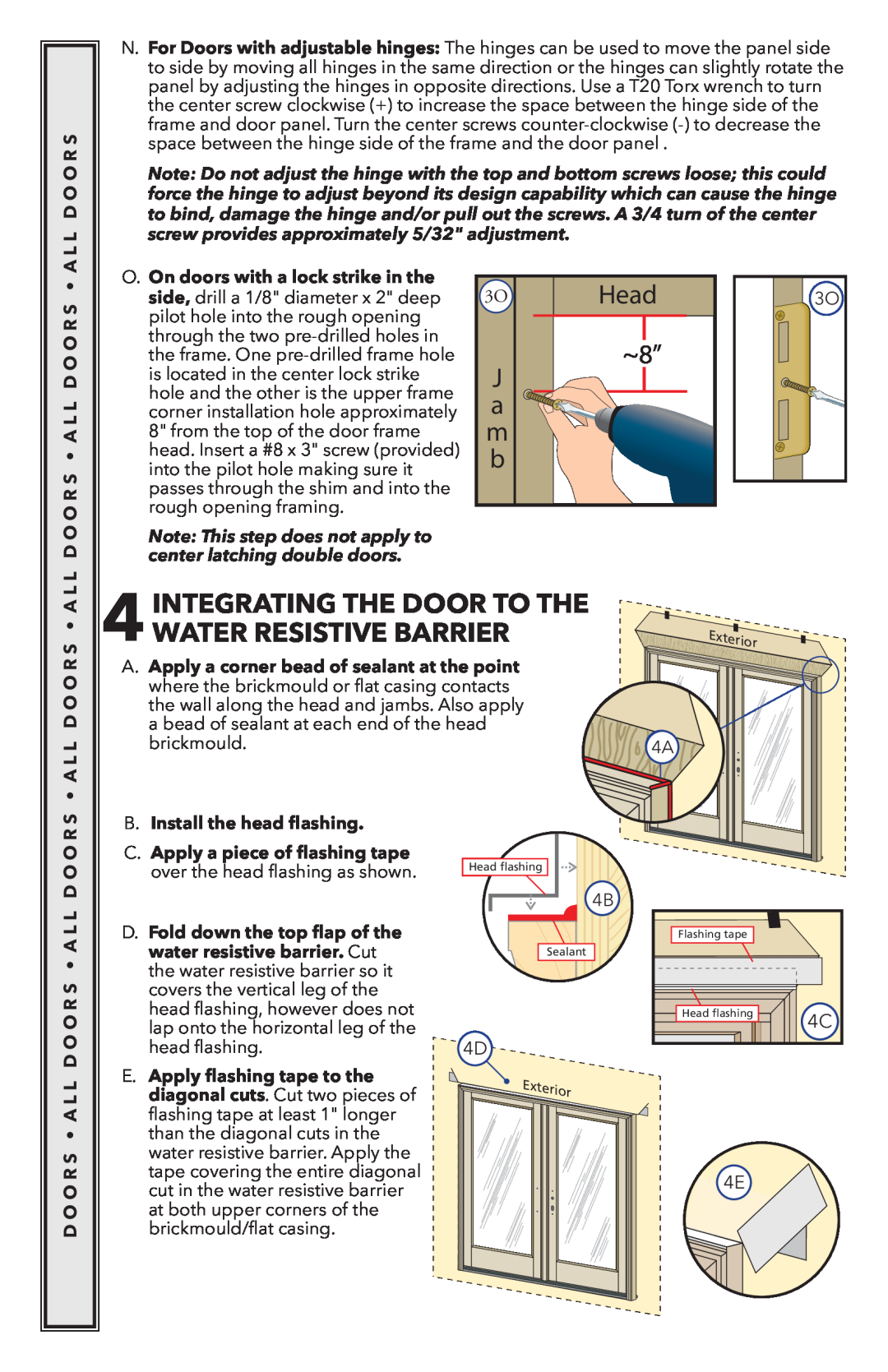 Pella 818K0100 installation instructions Integrating The Door To The, 4WATER RESISTIVE BARRIER, Head 