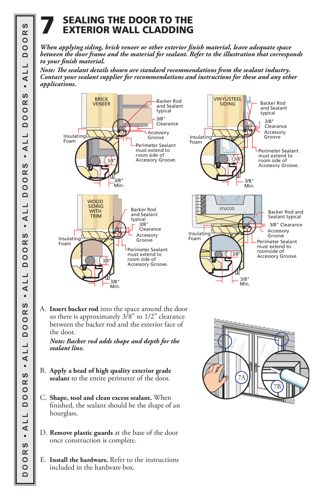 Pella 818L0100 Sealing the Door to Exterior Wall Cladding, O R S a L L D O O R S a L L D O O R S 