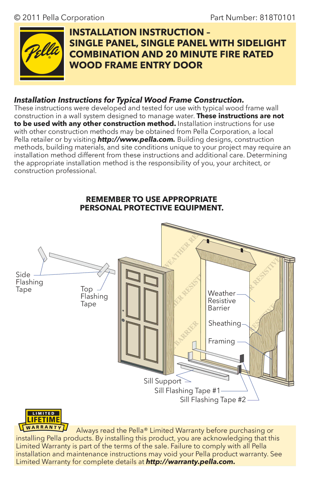 Pella installation instructions Pella Corporation Part Number 818T0101 