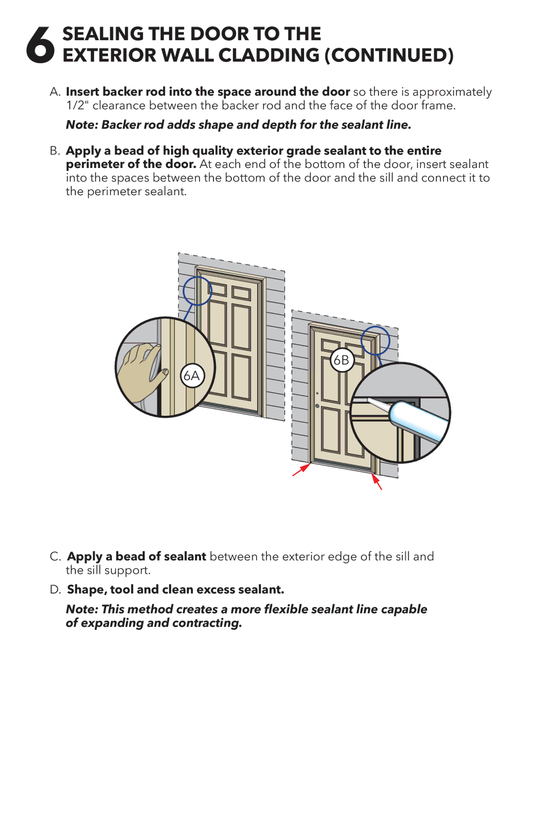 Pella 818T0101 Sealing the Door to Exterior Wall Cladding, 6A5A, Shape, tool and clean excess sealant 