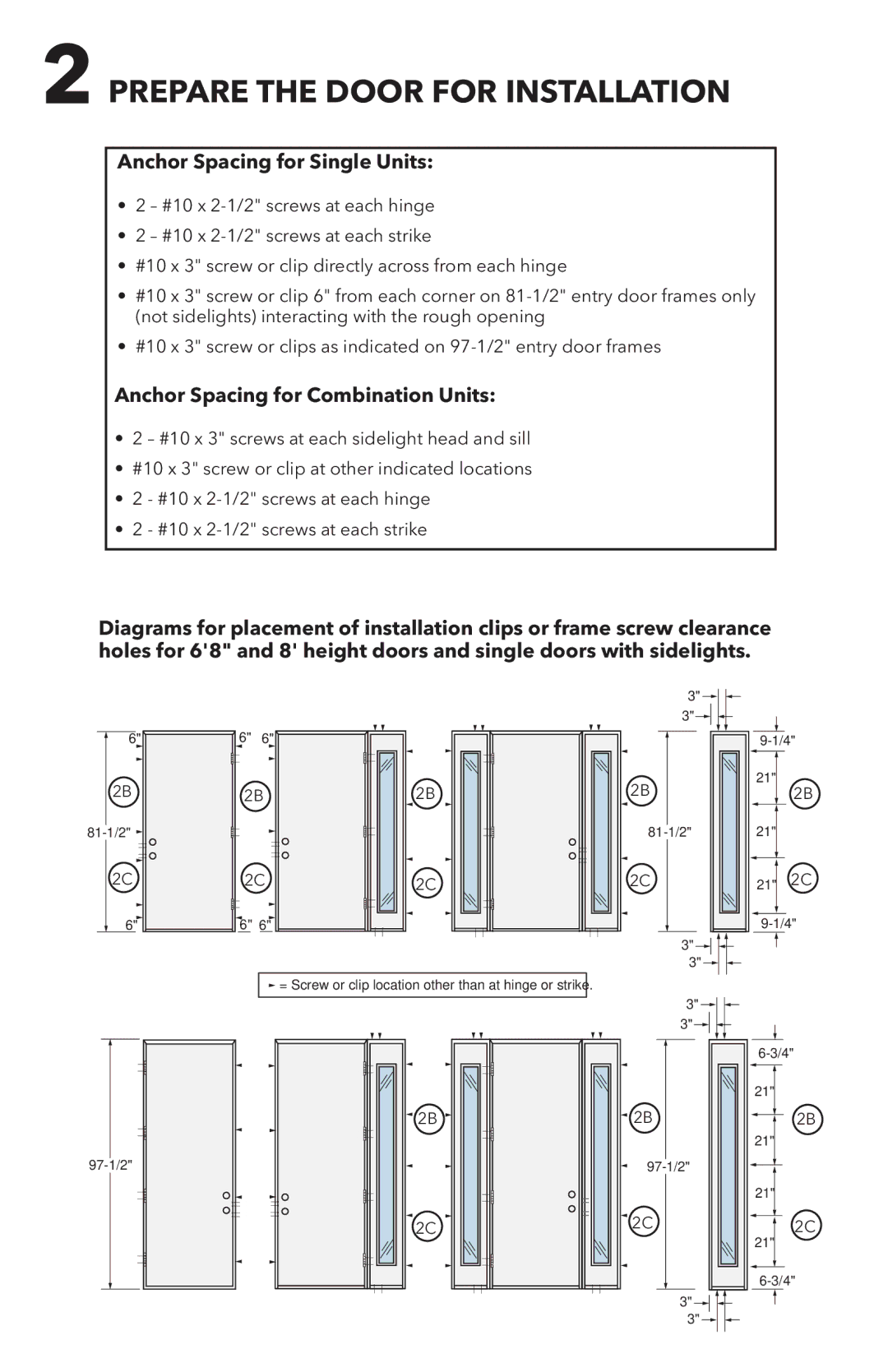 Pella 818T0101 installation instructions Anchor Spacing for Single Units, Anchor Spacing for Combination Units 