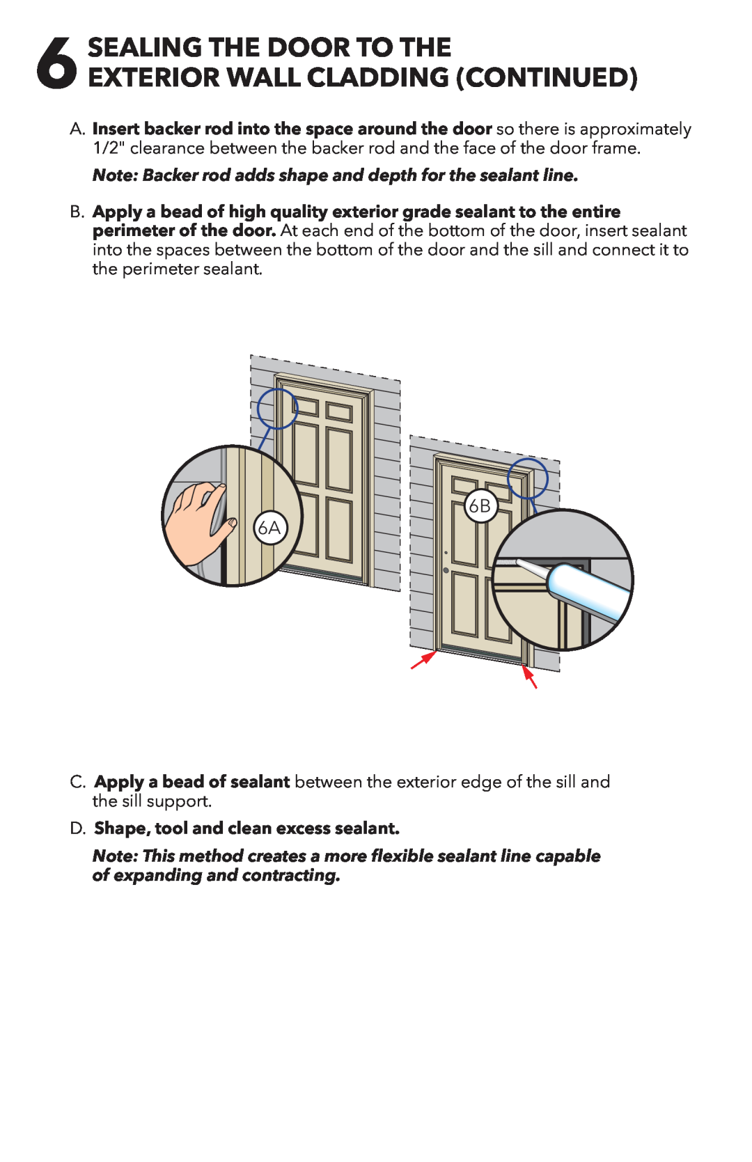 Pella 818T0101 installation instructions 6SEALING THE DOOR TO THE, Exterior Wall Cladding Continued, 6A5A 