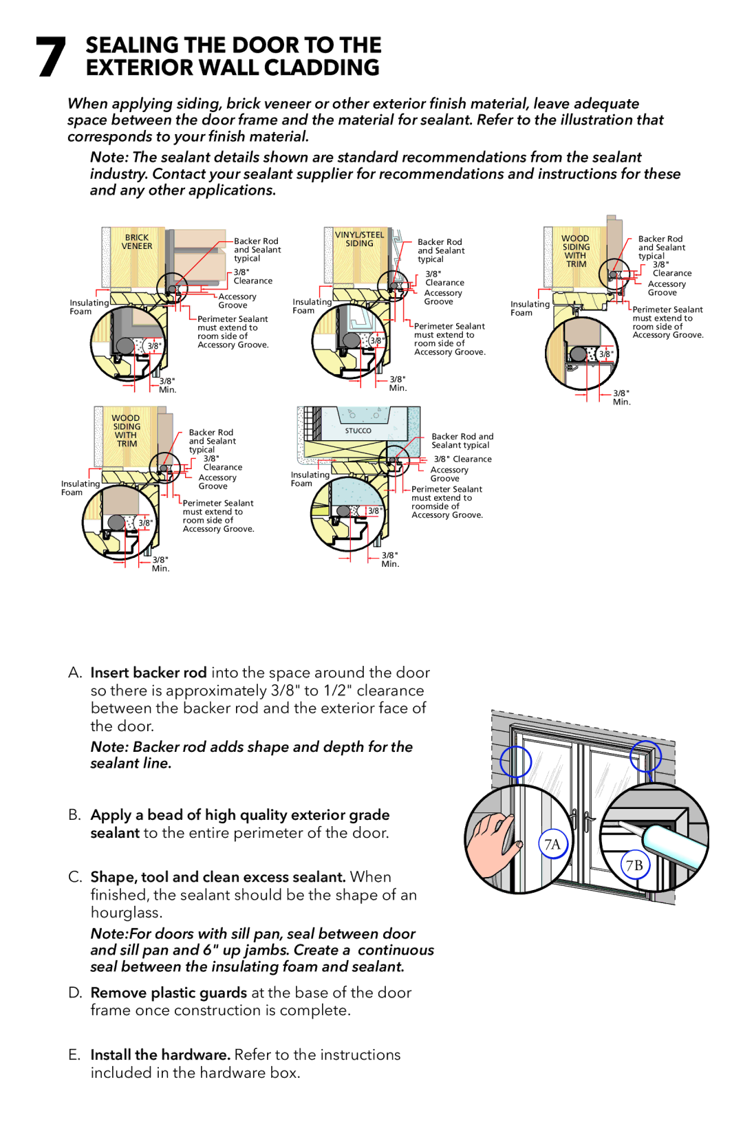 Pella 81AK0101 installation instructions Sealing the Door to the Exterior Wall Cladding 